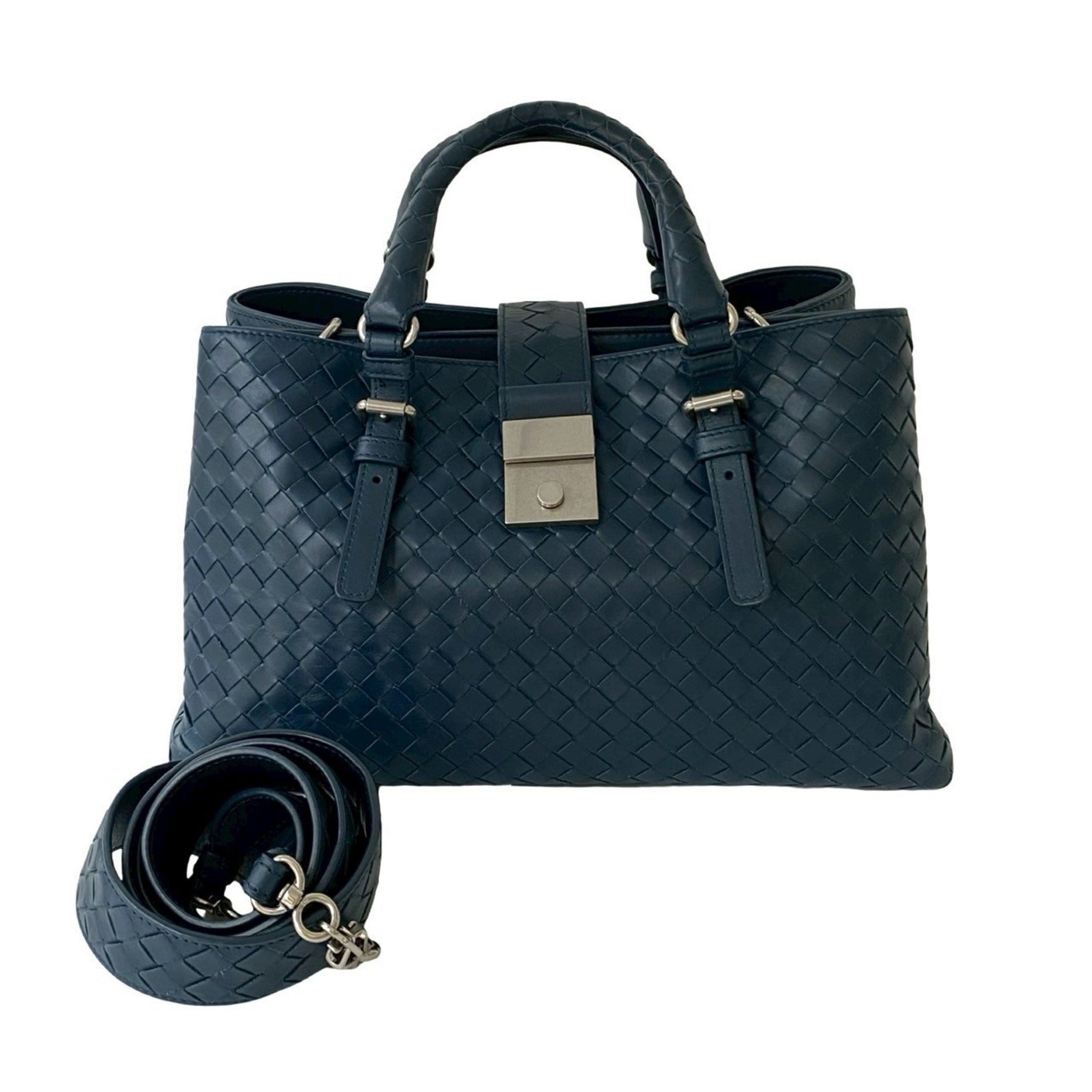 BOTTEGA VENETA Intrecciato Leather Handbag/Shoulder Bag, Blue, 919-1