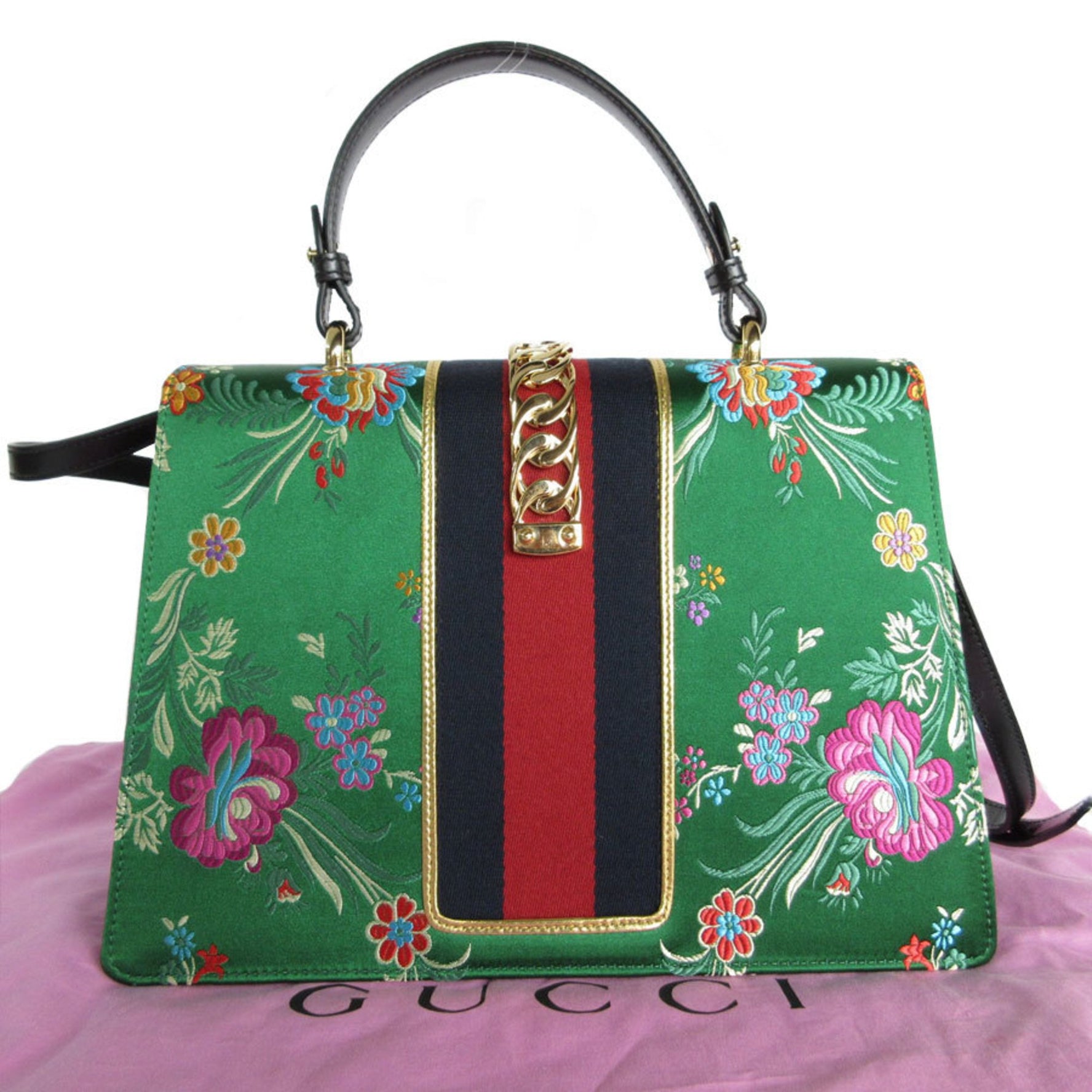 GUCCI Handbag Shoulder Bag Sylvie Satin Green Multicolor Gold Women's s0122a