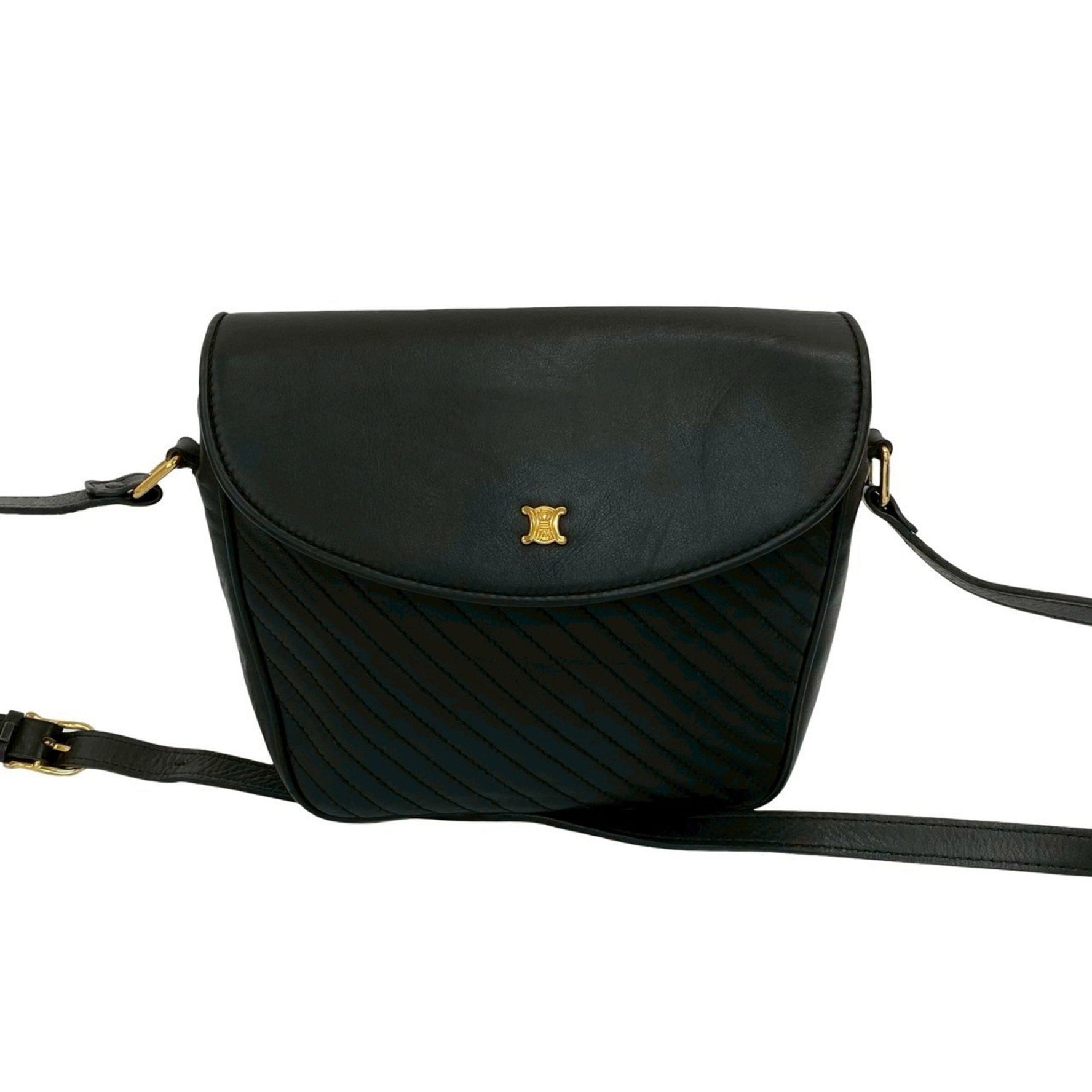 CELINE Vintage Triomphe Logo Hardware Leather Shoulder Bag/Pochette/Sacoche