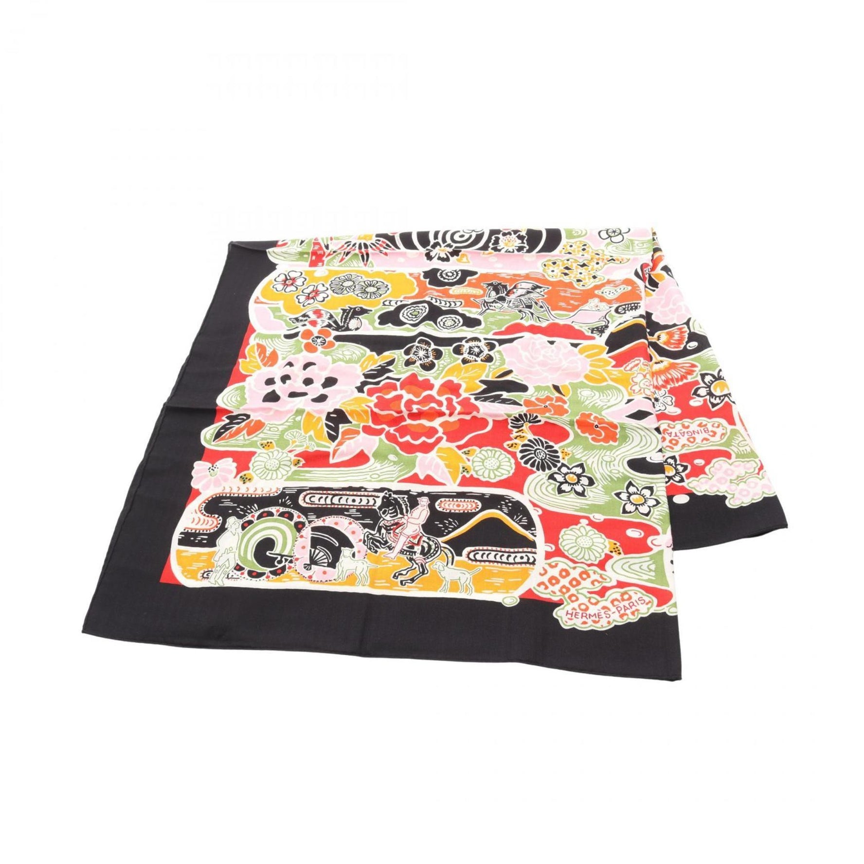 Hermes Hermès Carre Jean 140 BINGATA Scarf, Silk, Cashmere, Black, Multicolor
