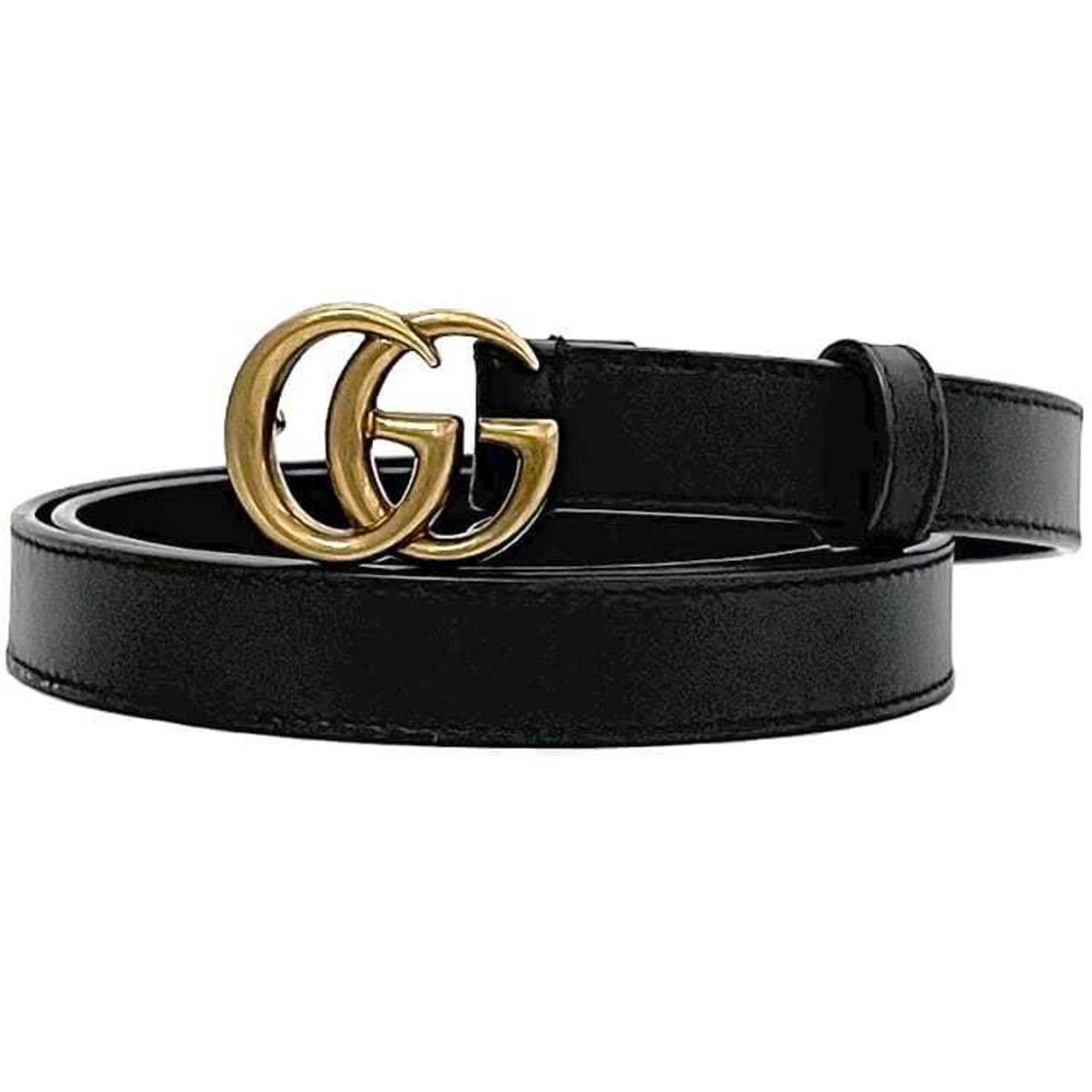 Gucci Belt ec-23129 Black GG Marmont Unused 79cm Leather AP00T GUCCI 20mm Buckle Thin Women's Fabric