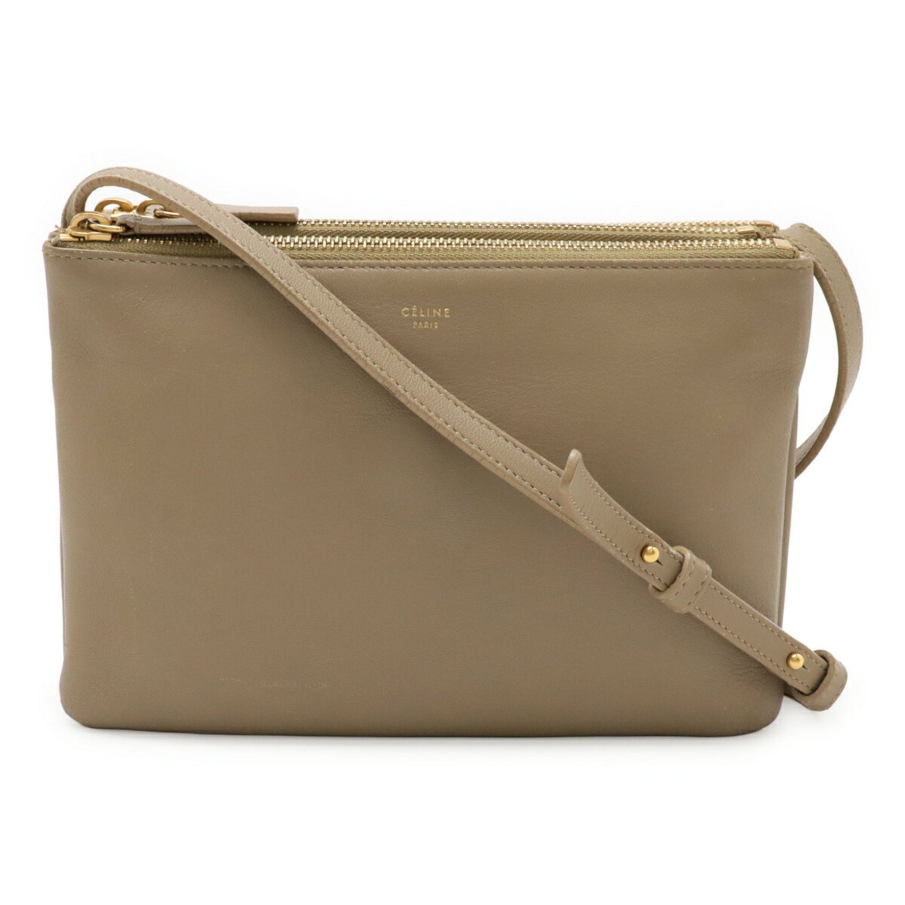 CELINE Trio Small Shoulder Bag/Pouch/Pochette in Beige Leather