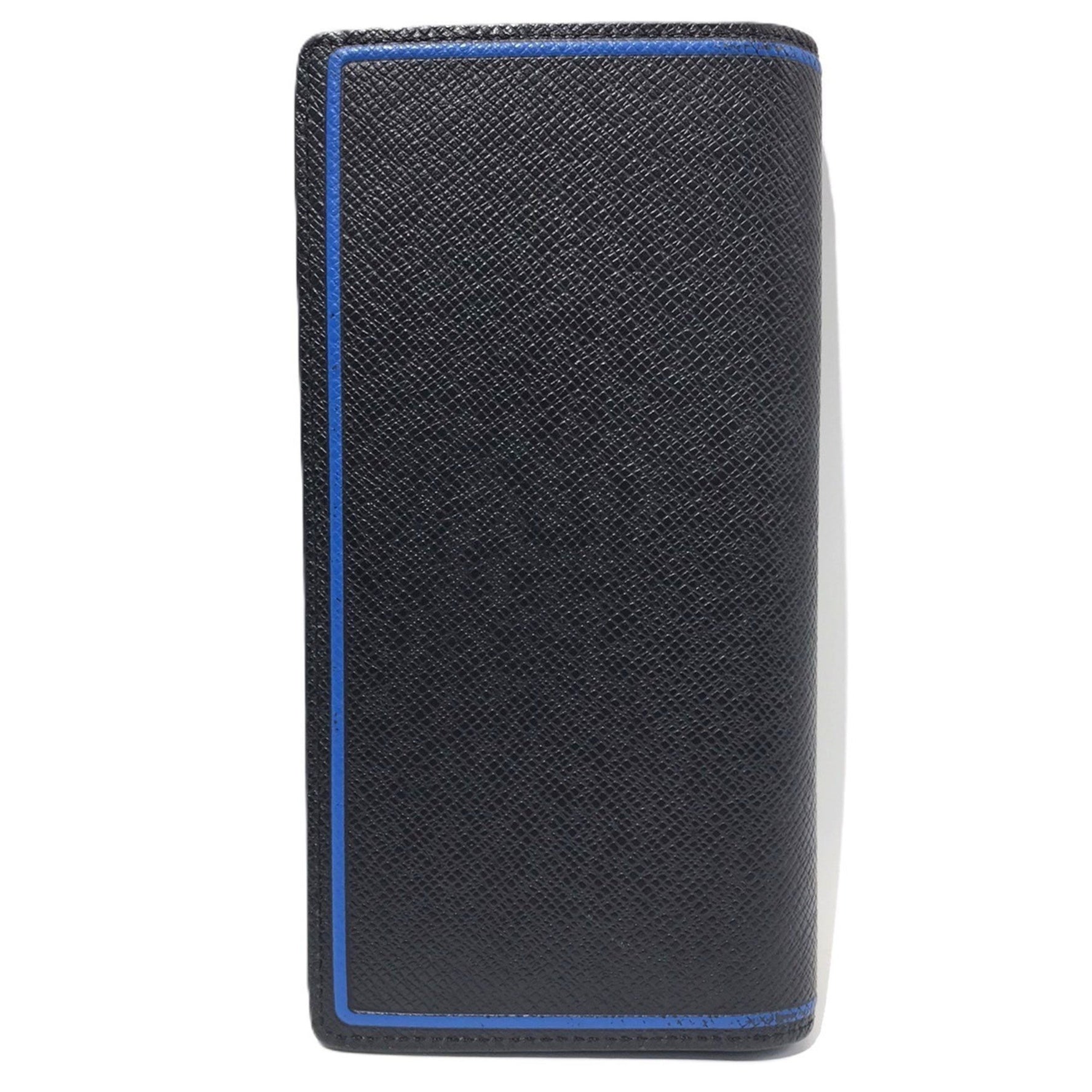 Louis Vuitton Portefeuille Brazza Taiga Black x Blue Leather Folding Wallet