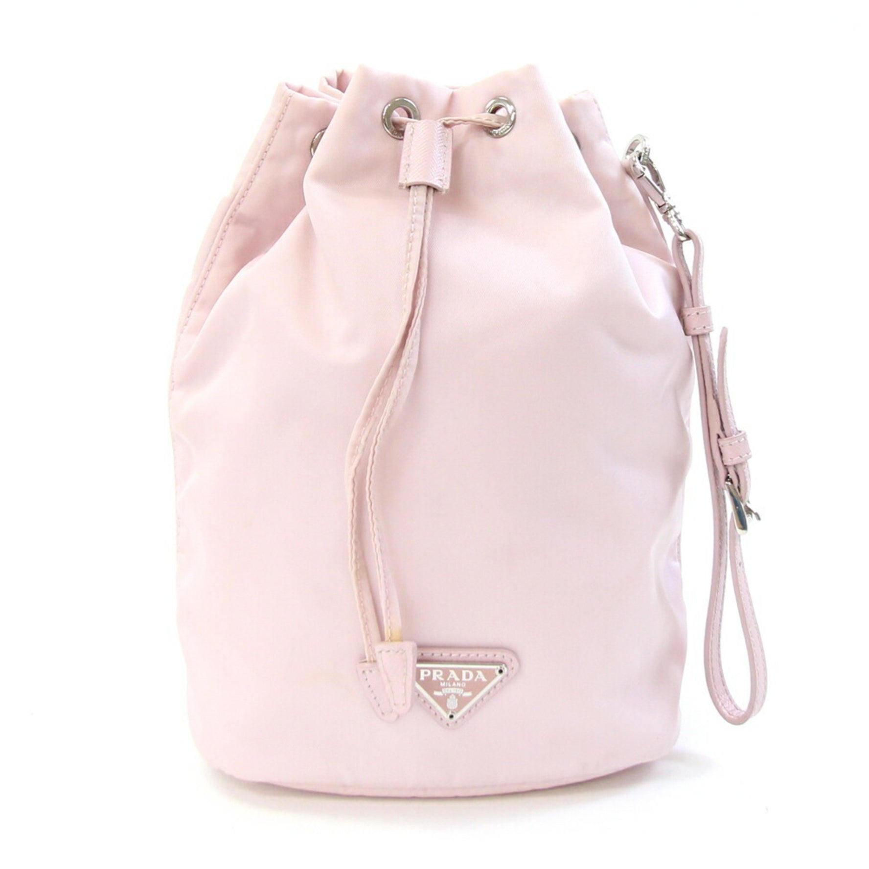 Prada Pouch Light Pink Nylon and Leather Handbag with Strap