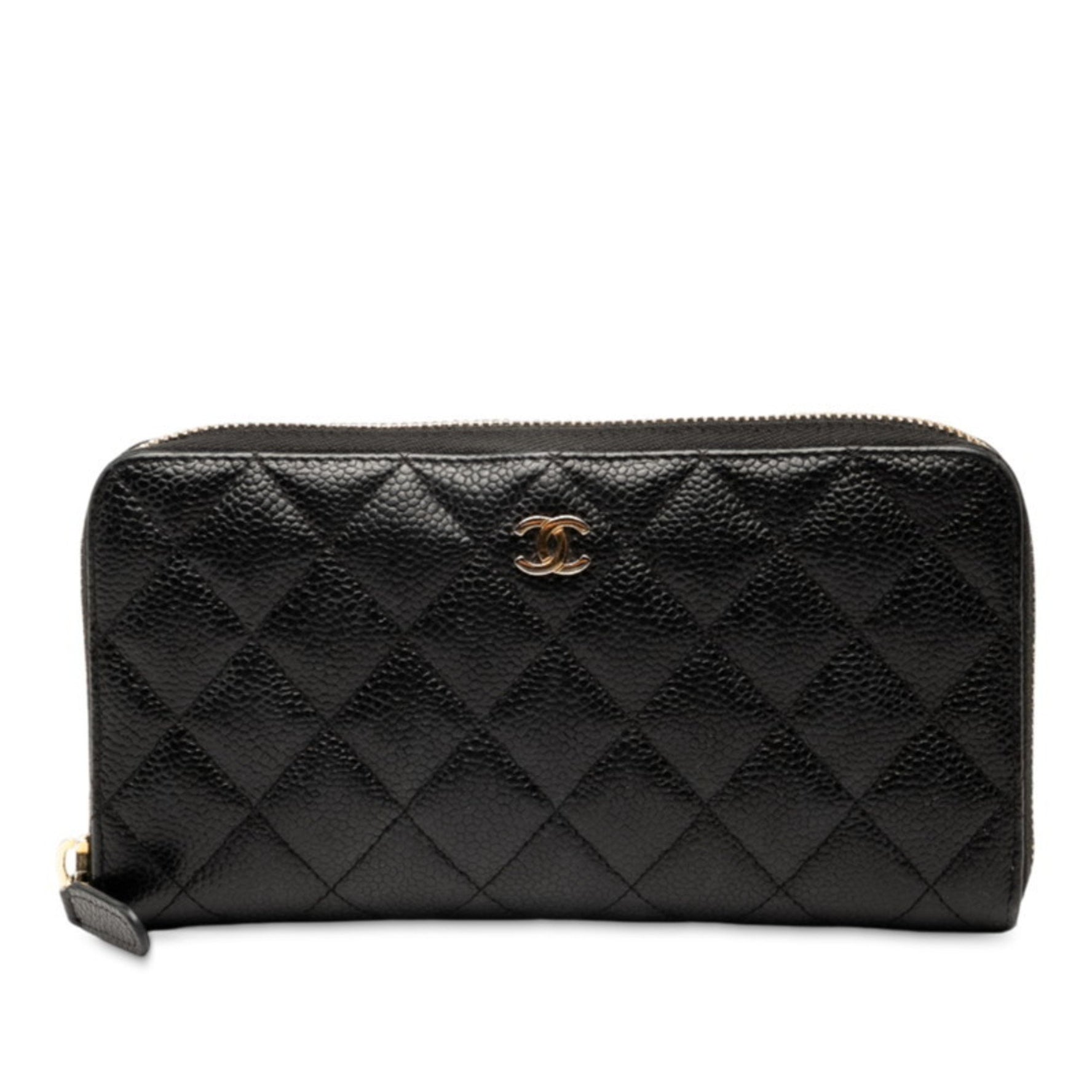 CHANEL Matelasse Coco Mark Round Zip Long Wallet in Caviar Leather