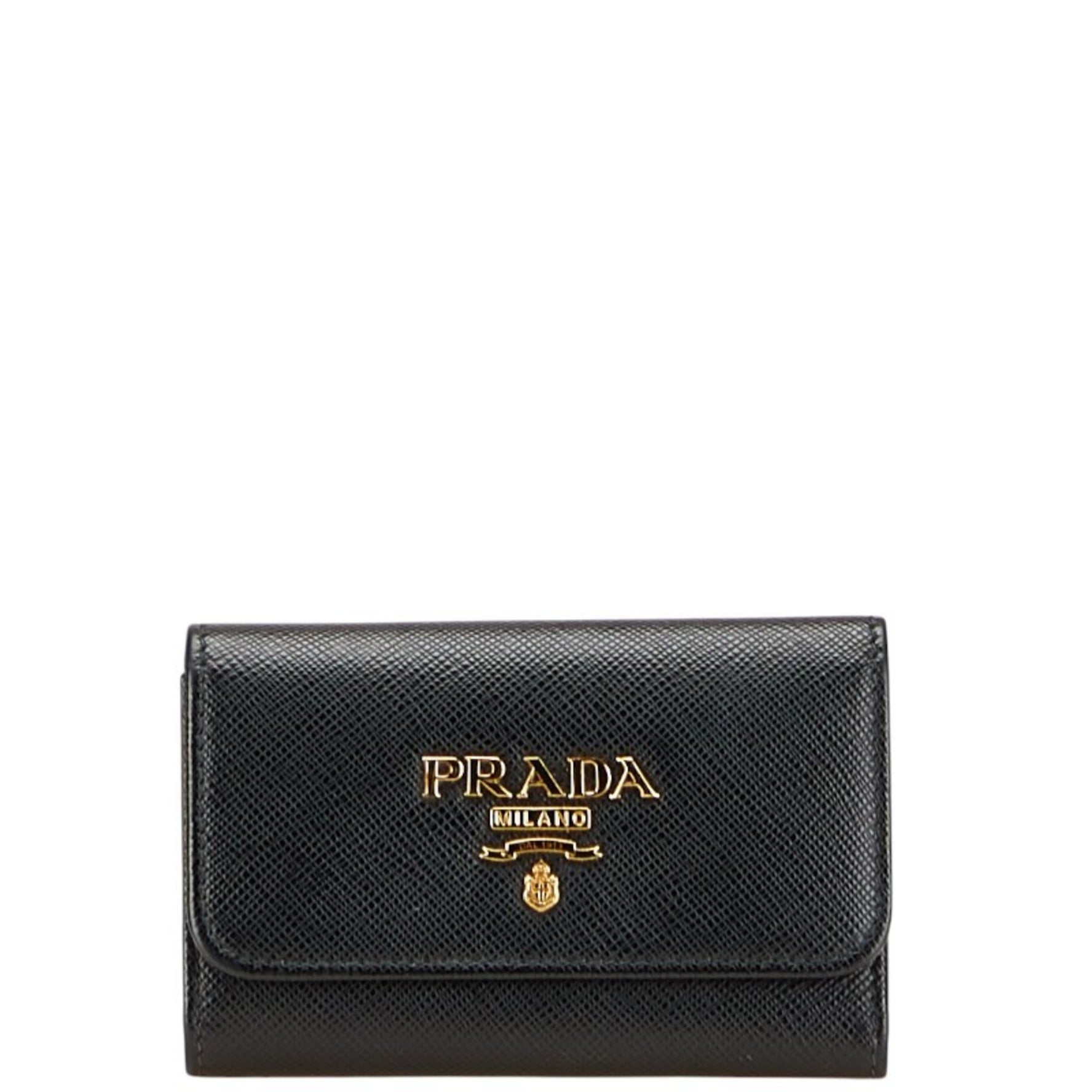 Prada key case in black and gold leather