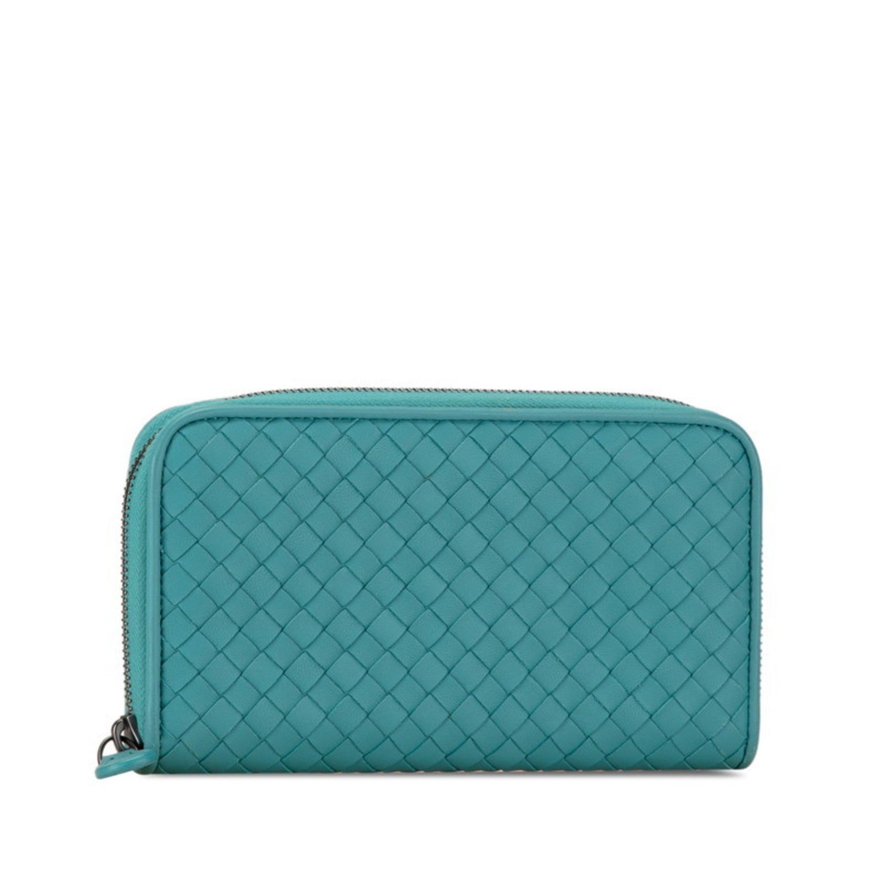 Bottega Veneta Intrecciato Round Zip Long Wallet Emerald Green Leather BOTTEGAVENETA