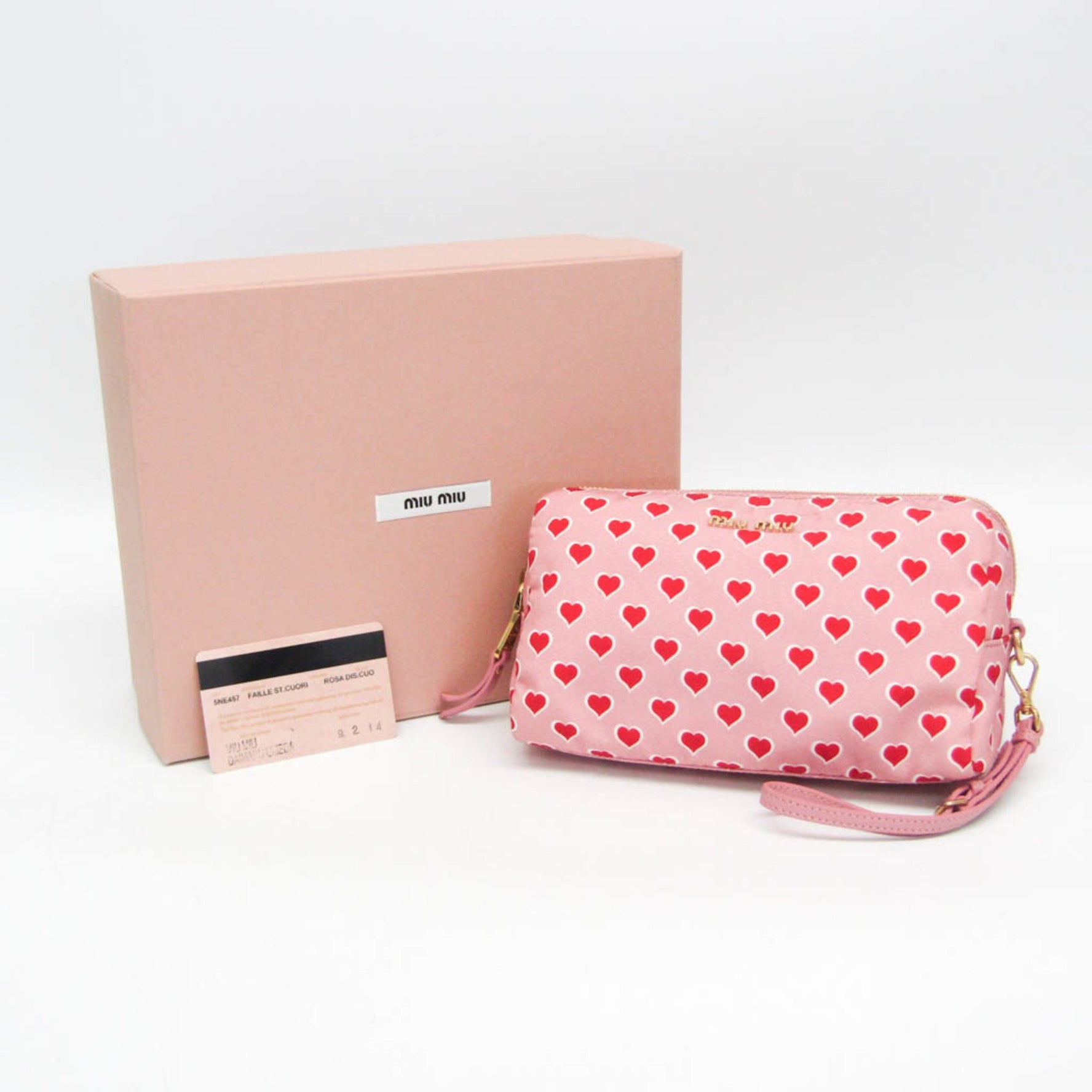 Miu Miu Heart Nylon Pouch Pink,Red Color,White