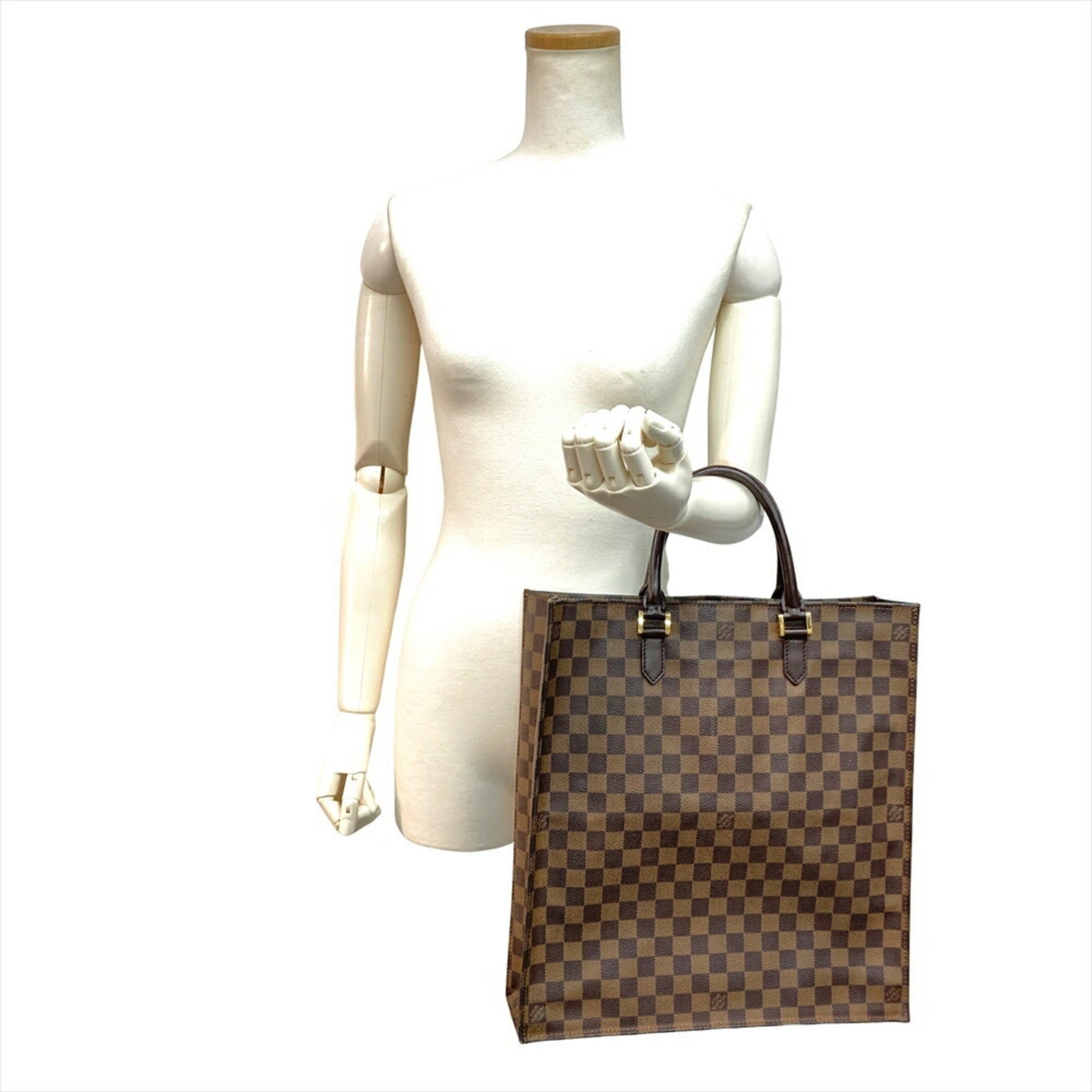 Louis Vuitton Sac Plat Handbag Damier Ebene Brown