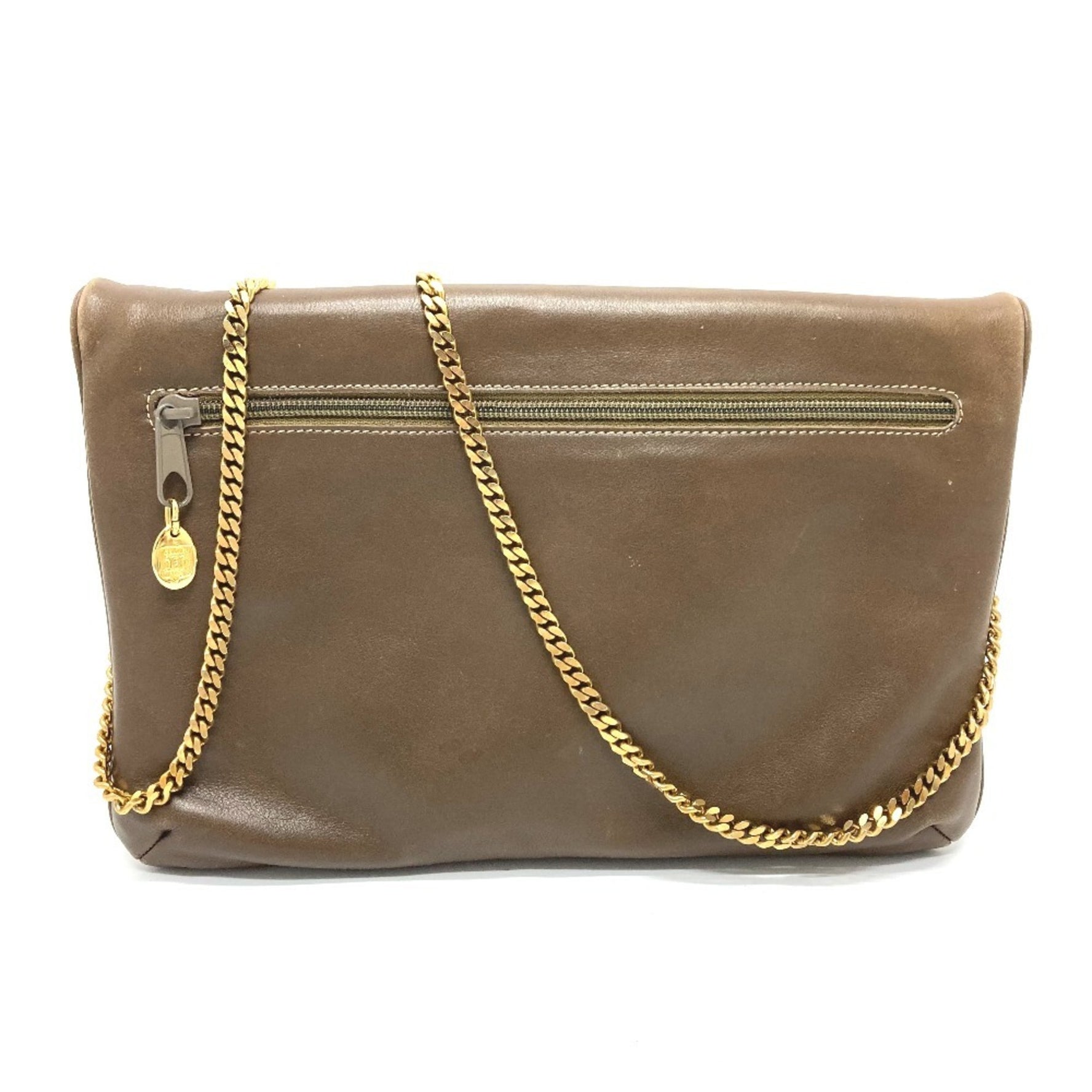 CELINE Vintage Chain Clutch Shoulder Bag with Logo Hardware, Leather
