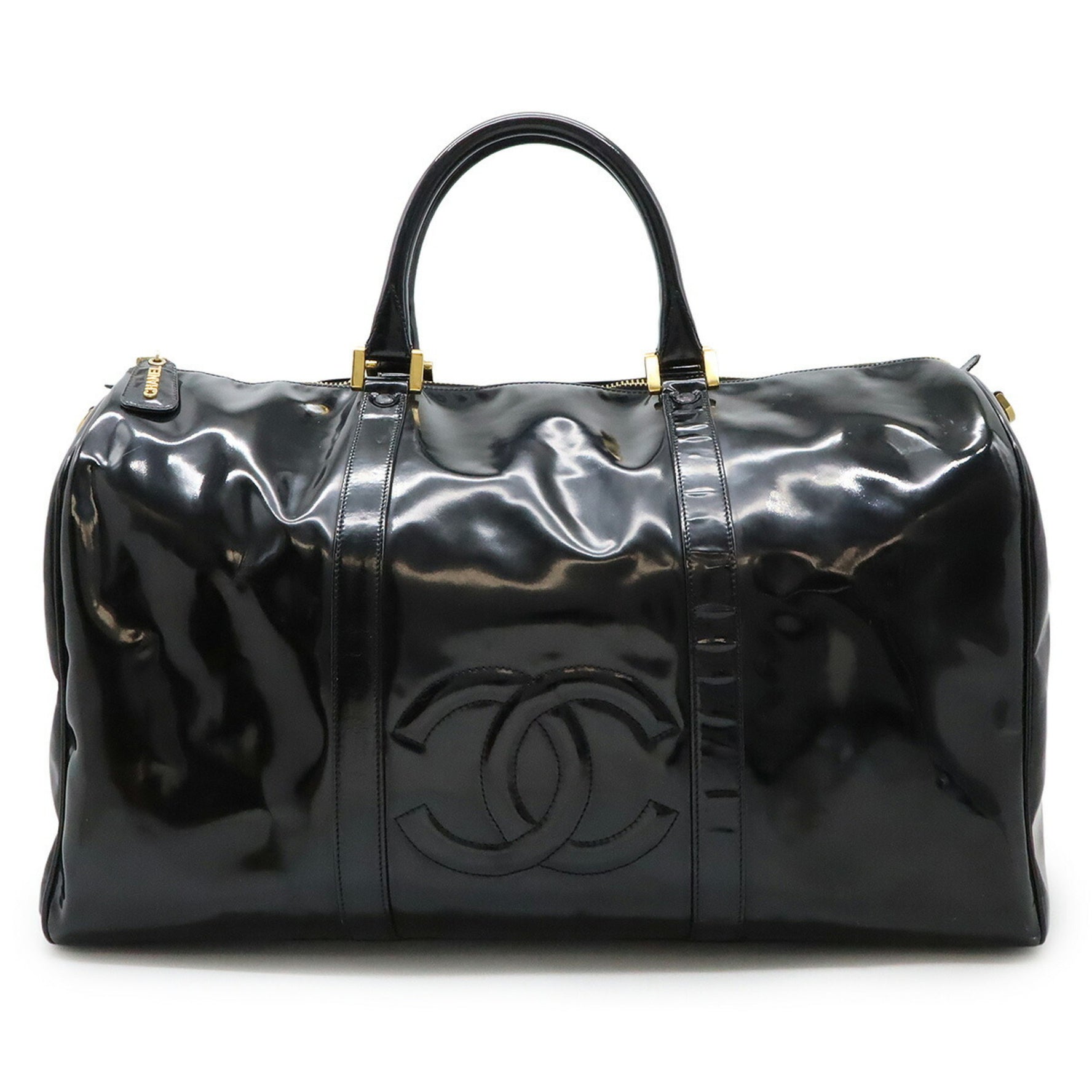 CHANEL Coco Mark Boston Bag Travel Enamel Patent Leather