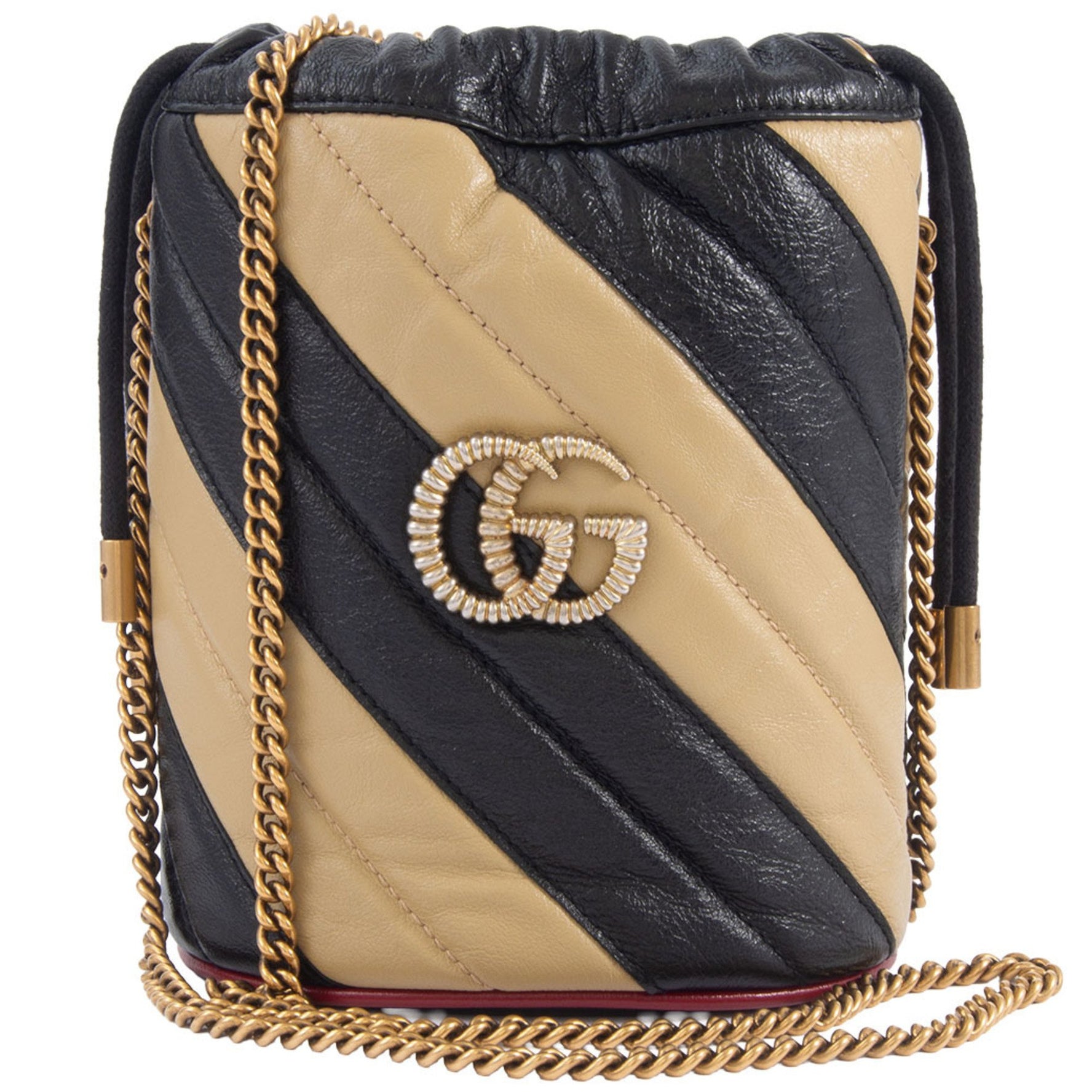 Gucci GG Marmont Mini Bucket Bag Shoulder Leather Black | Beige Chain