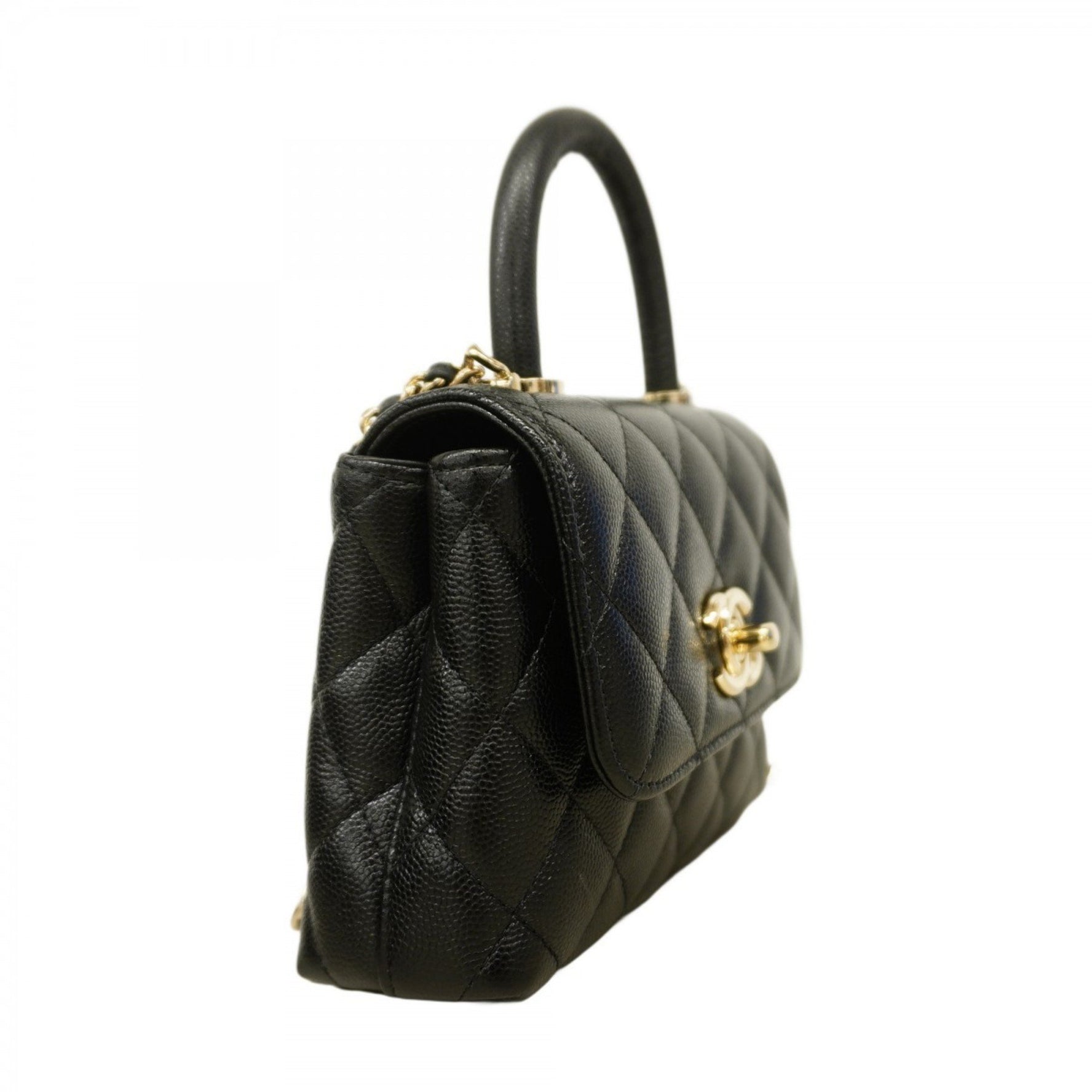 Chanel Matelasse Handbag with Chain Shoulder Strap and Coco Handle, Caviar Leather, Champagne, Bag
