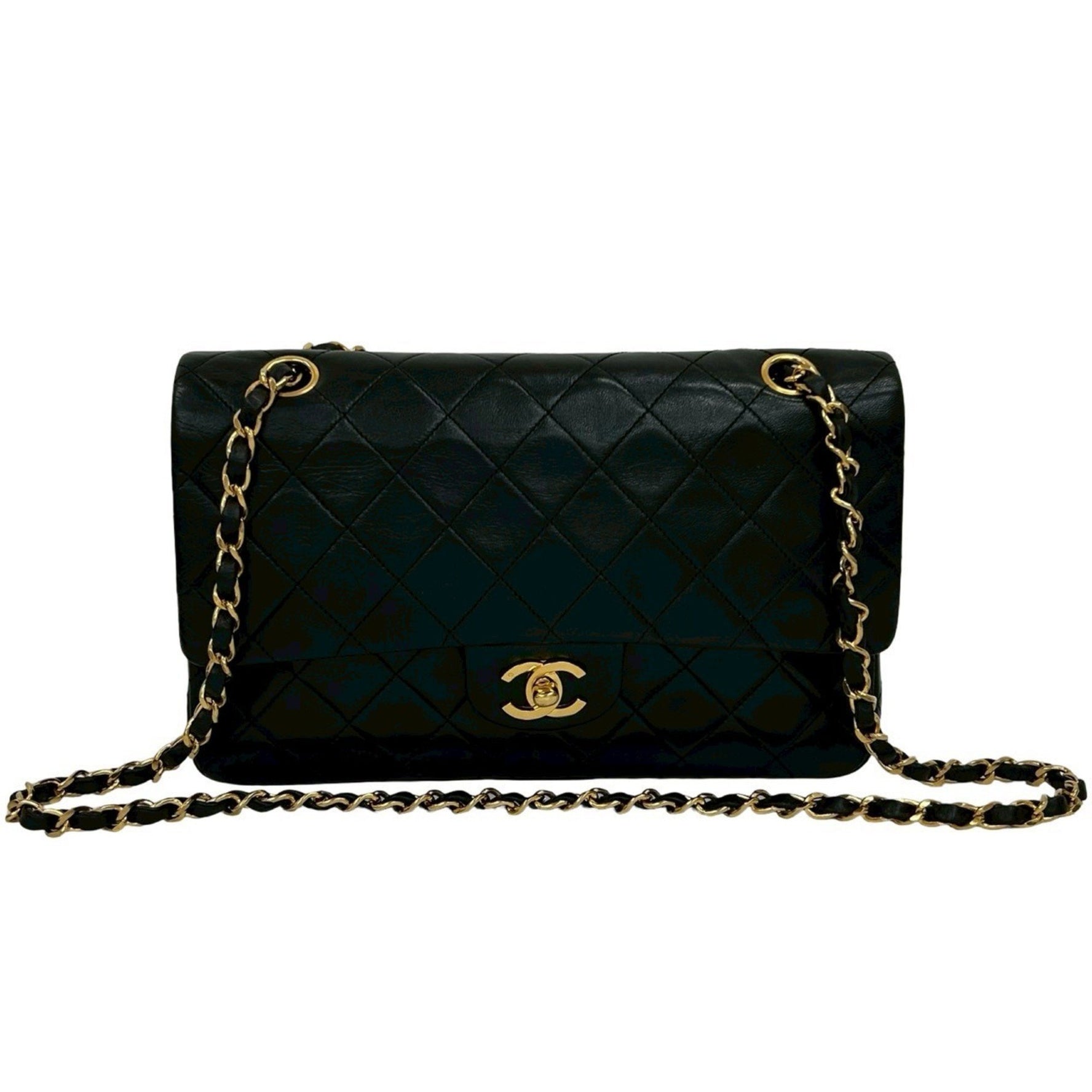 CHANEL Matelasse Double Flap Coco Mark Lambskin Chain Shoulder Bag