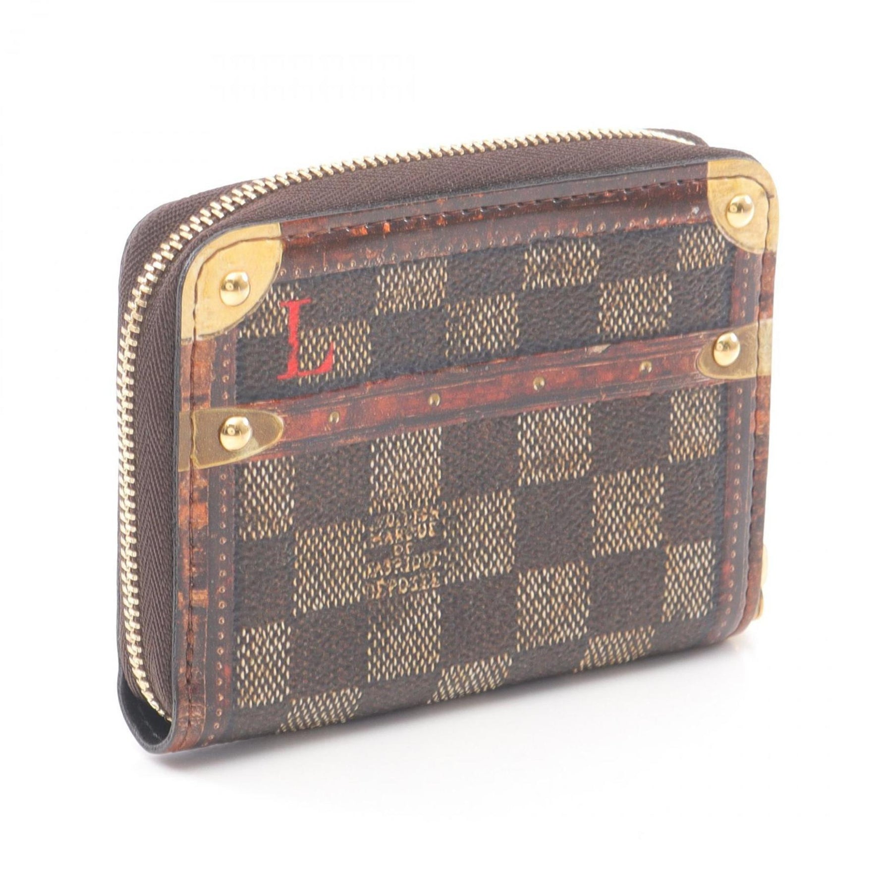 Louis Vuitton Zippy Coin Purse, Coated Canvas Leather Damier Trunk Time, Brown Multicolor