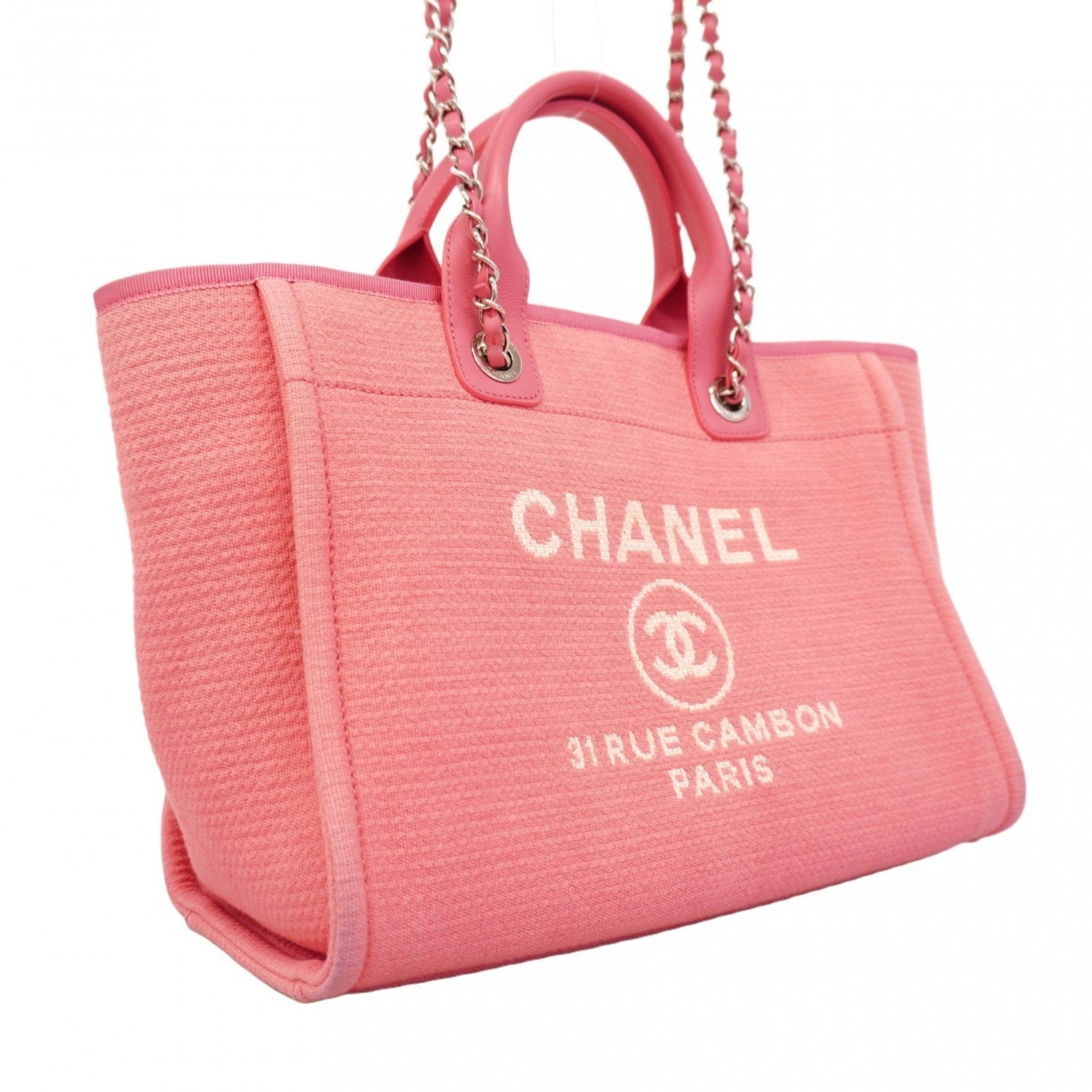 Chanel Deauville Chain Canvas Tote Bag, Bag