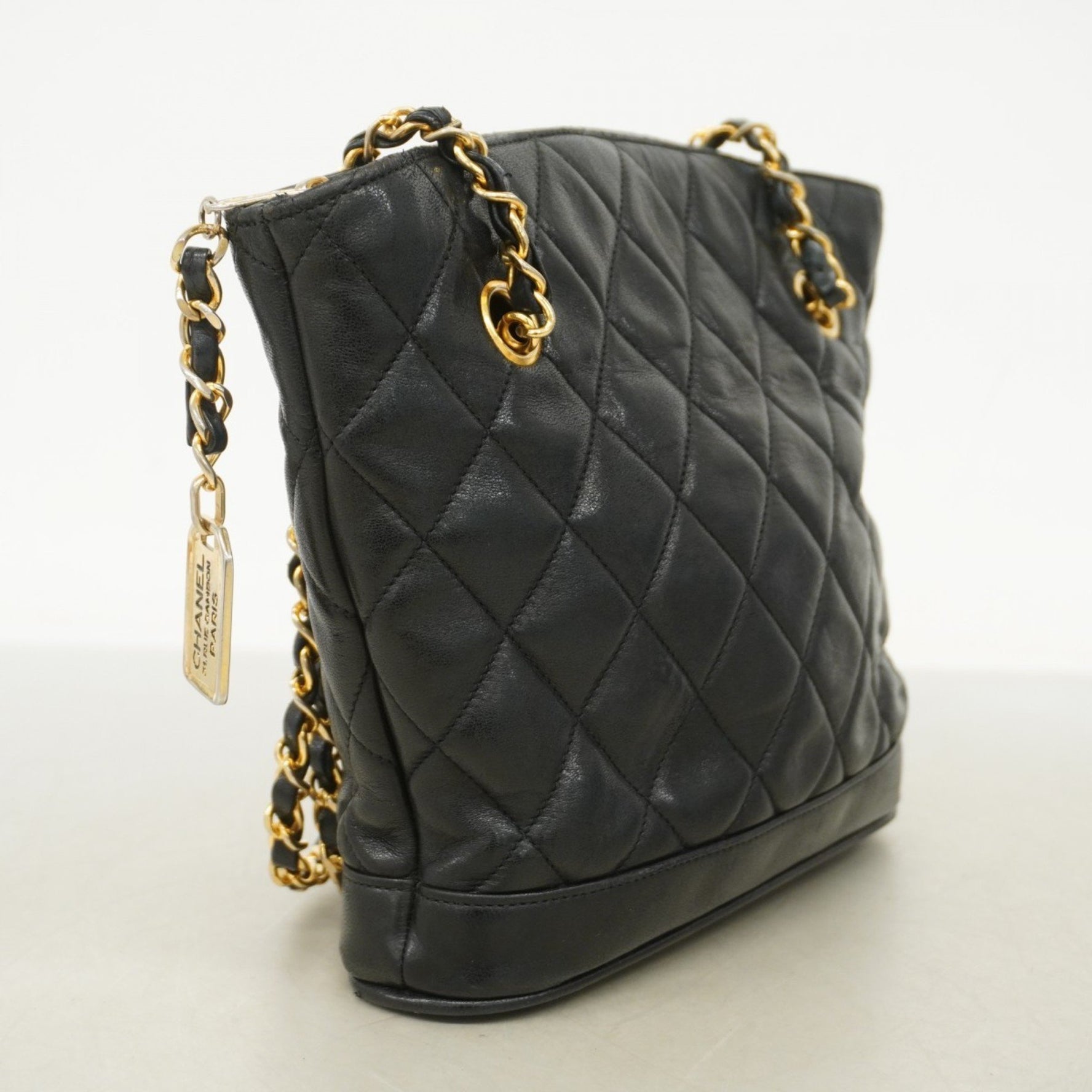 Chanel Matelasse Shoulder Bag with Chain Bag, Lambskin, Black, Women's