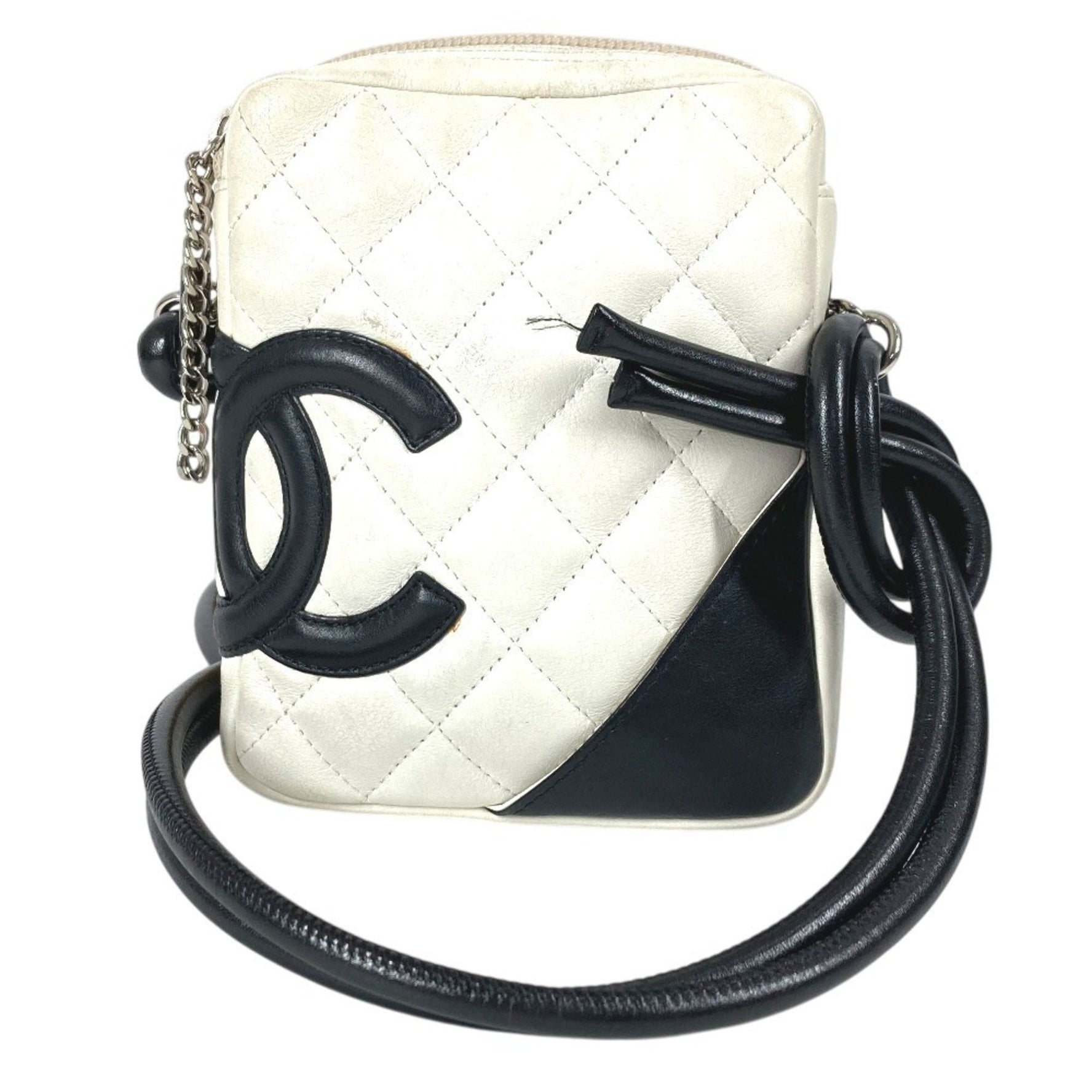 CHANEL Cambon CC Coco Mark Mini Small Crossbody Pochette Shoulder Bag in White Leather