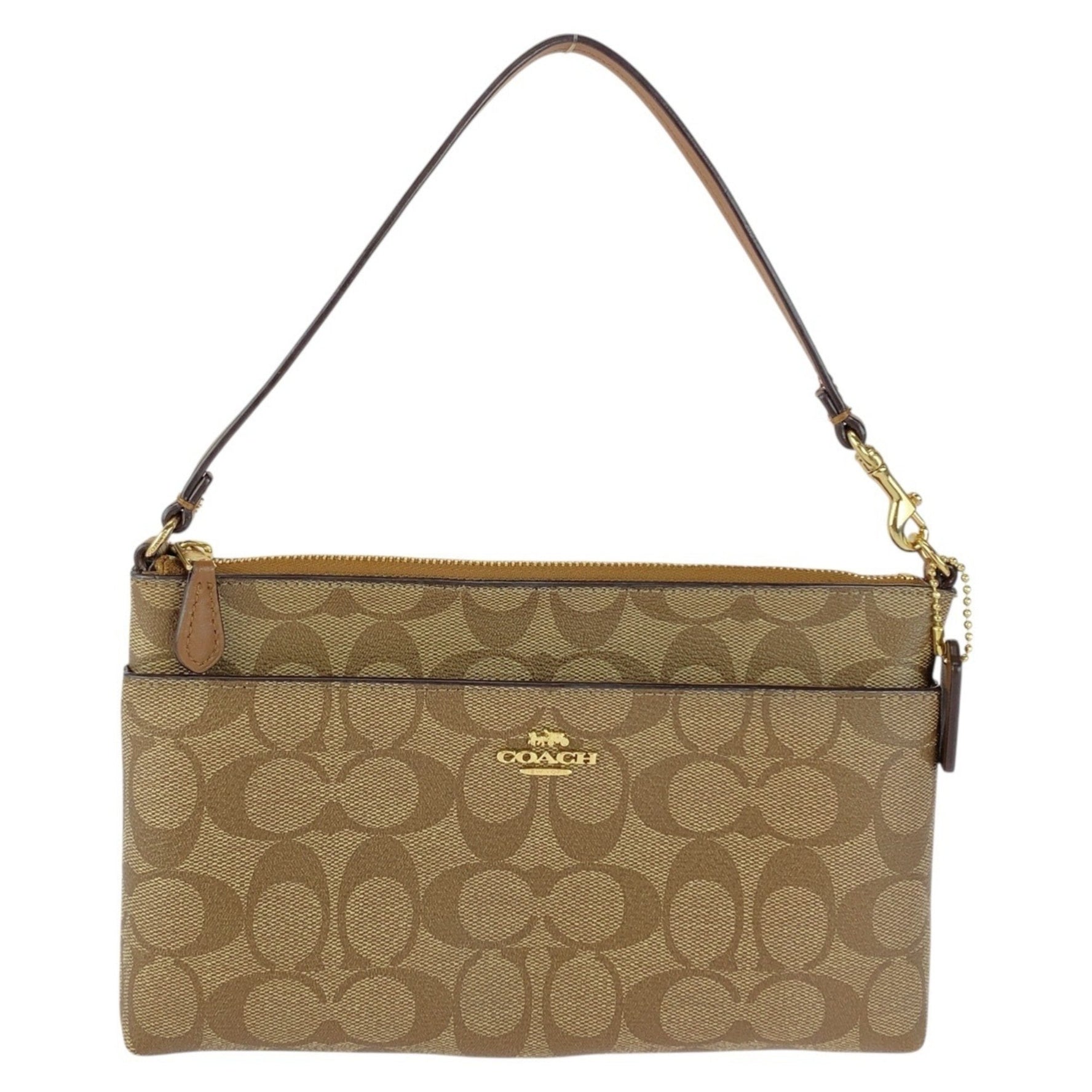 COACH Signature Beige Brown Gold Hardware Handbag Accessory Pouch