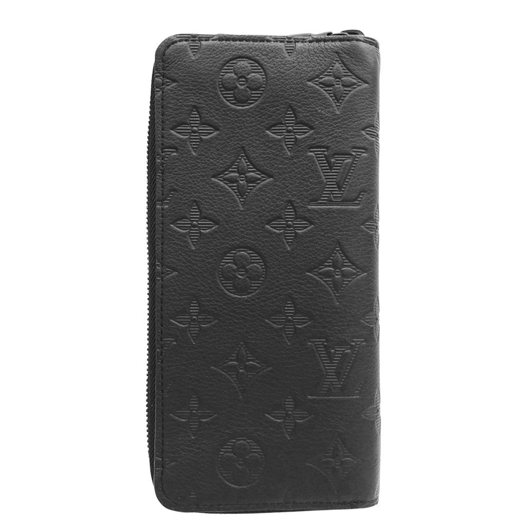 Louis Vuitton Monogram Shadow Zippy Wallet Vertical in Noir Black with a round zip and logo. Stylish design.