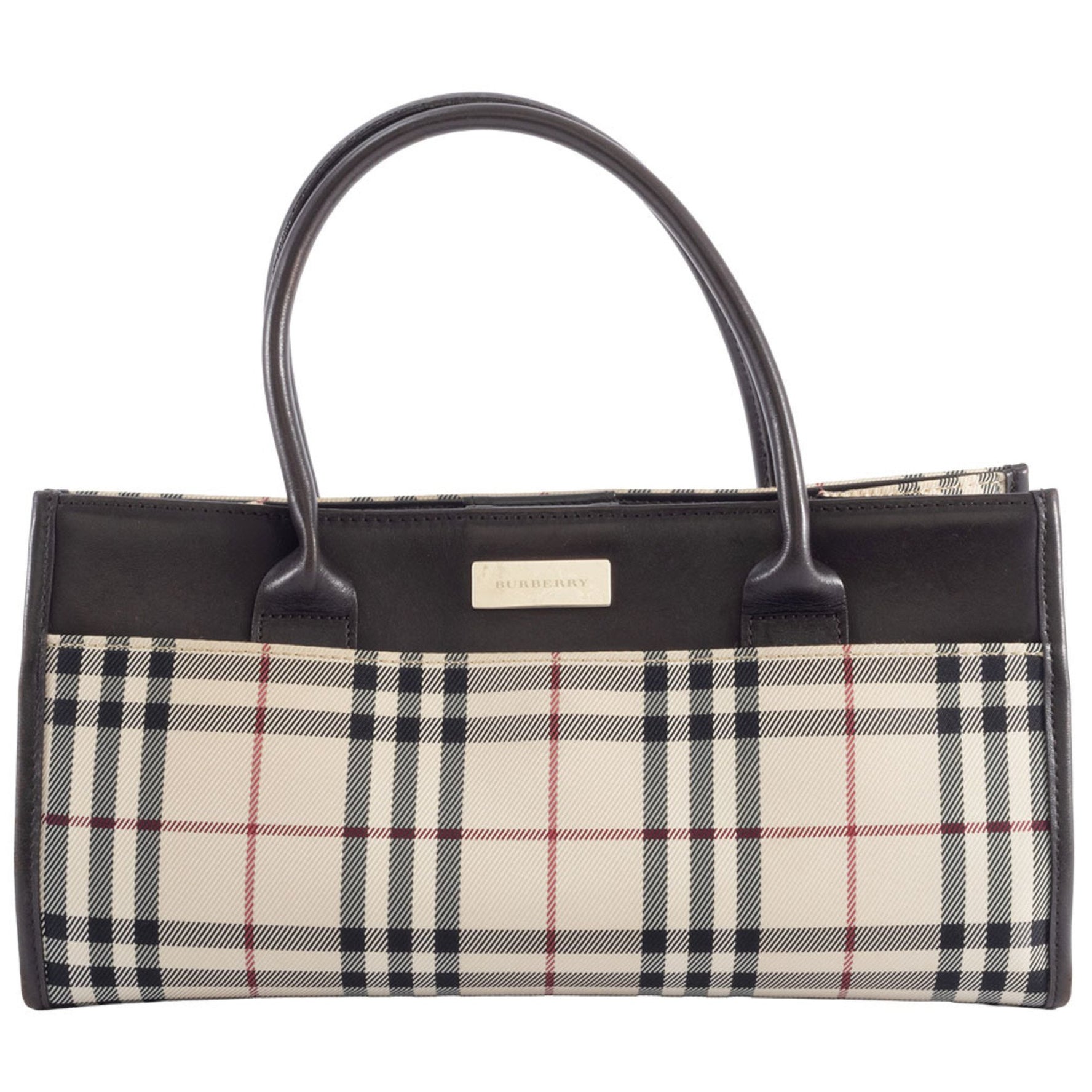 Burberry Nova Check Handbag, Canvas, Leather, Beige, Brown, Horizontal