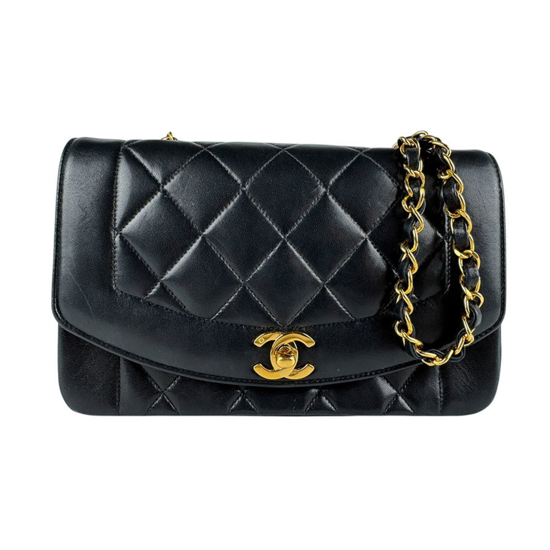 CHANEL Diana Shoulder Bag in Leather, Metal, Black, and Gold for Women (z6494)