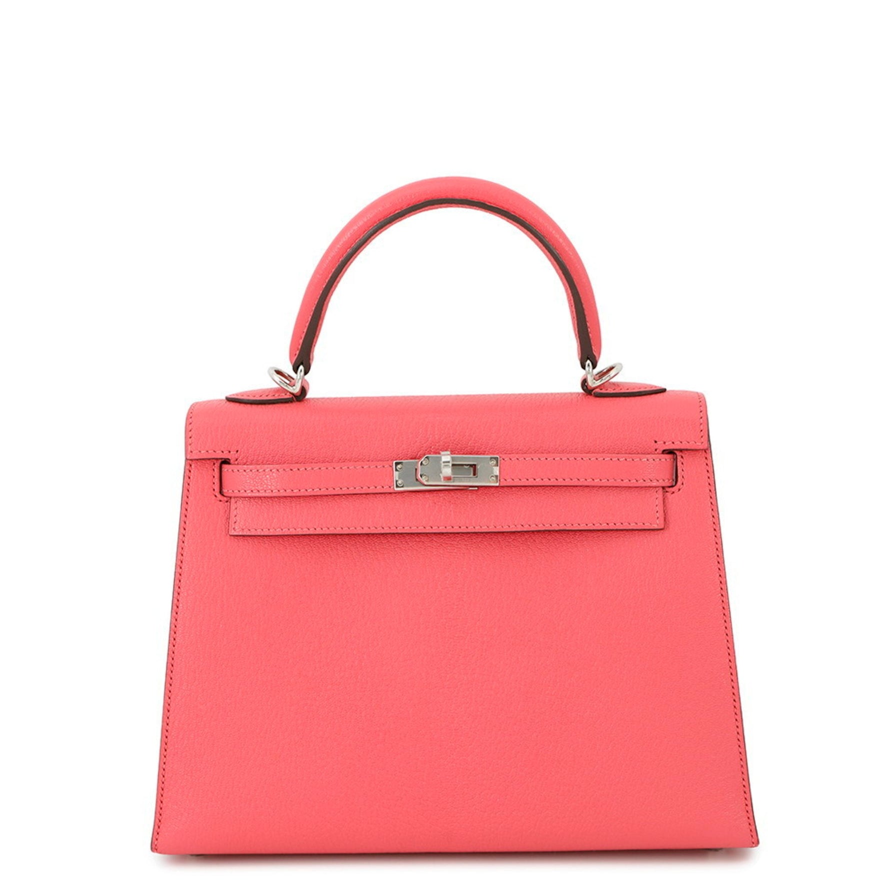 Hermes Hermès Kelly 25 Handbag, Exterior Stitching, Rose Lipstick, Chevre Mysore, Y Stamp, 2-Way Shoulder Bag