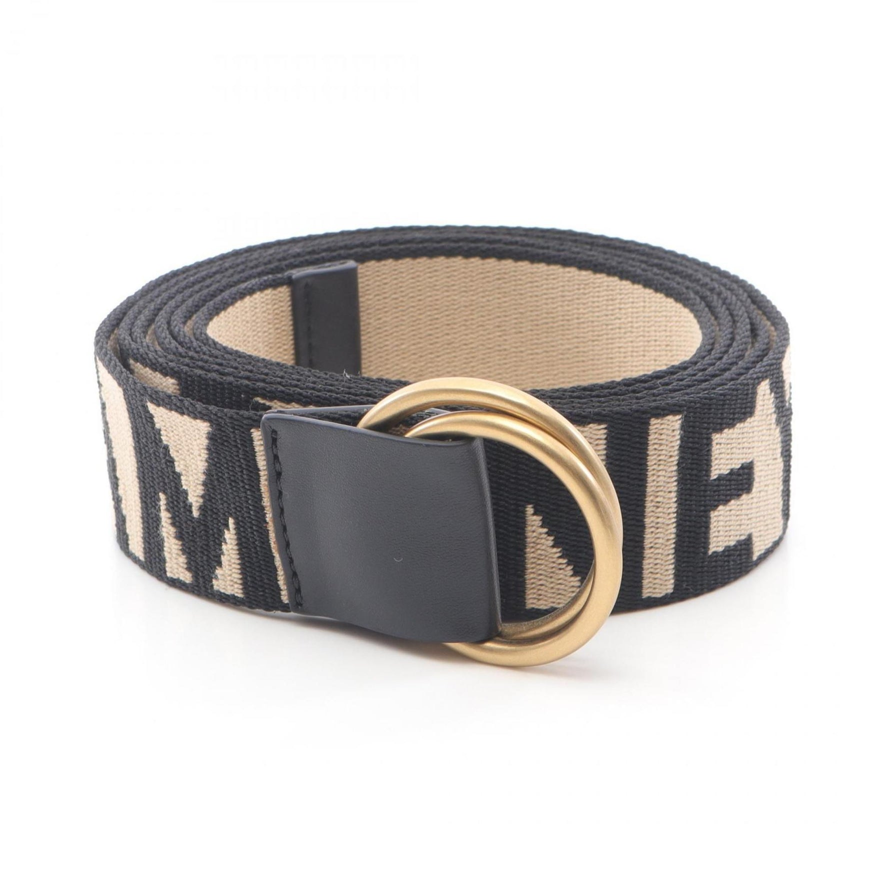 Stella McCartney jacquard logo ring belt, canvas and faux leather, beige black