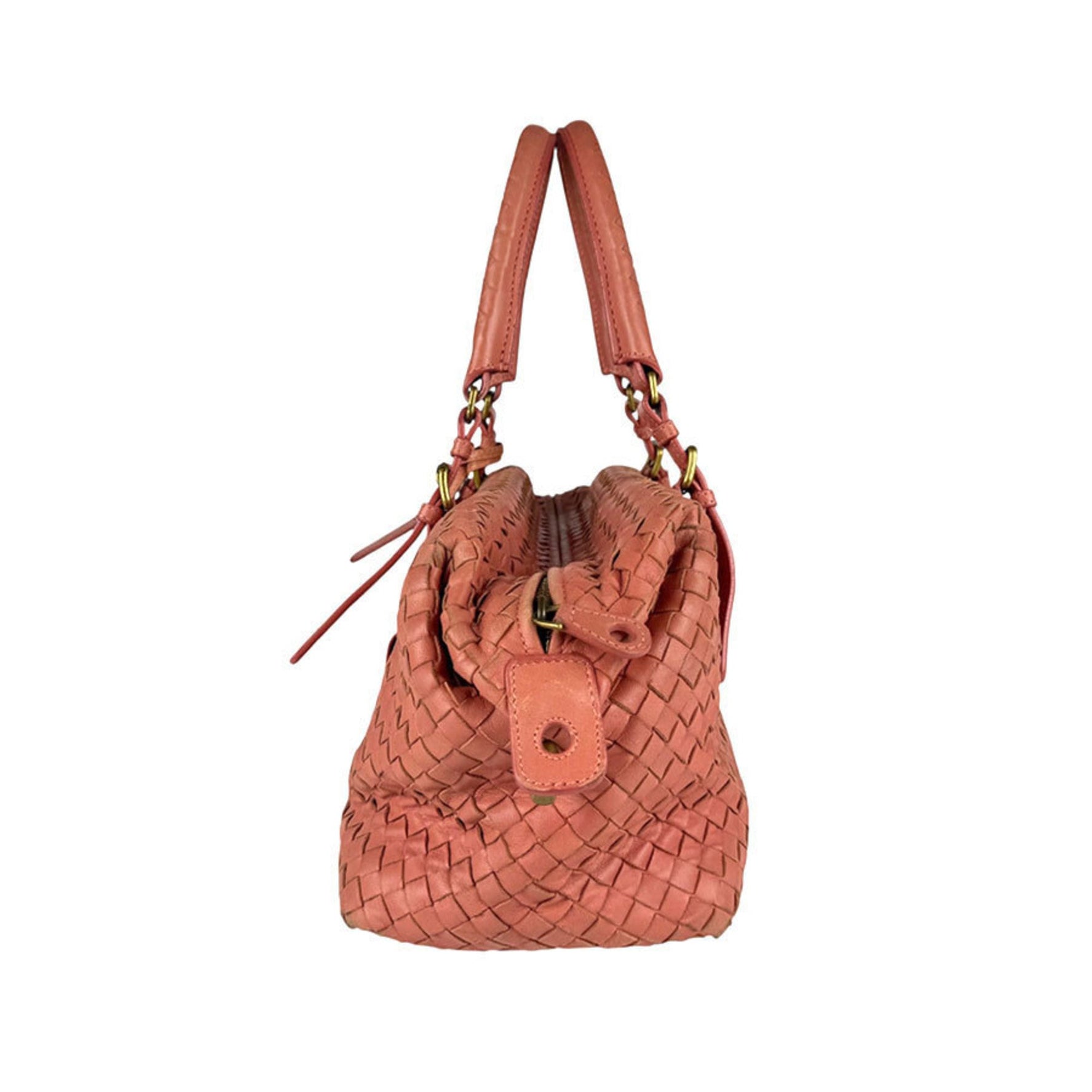 Bottega Veneta Intrecciato Leather Handbag in Coral Pink