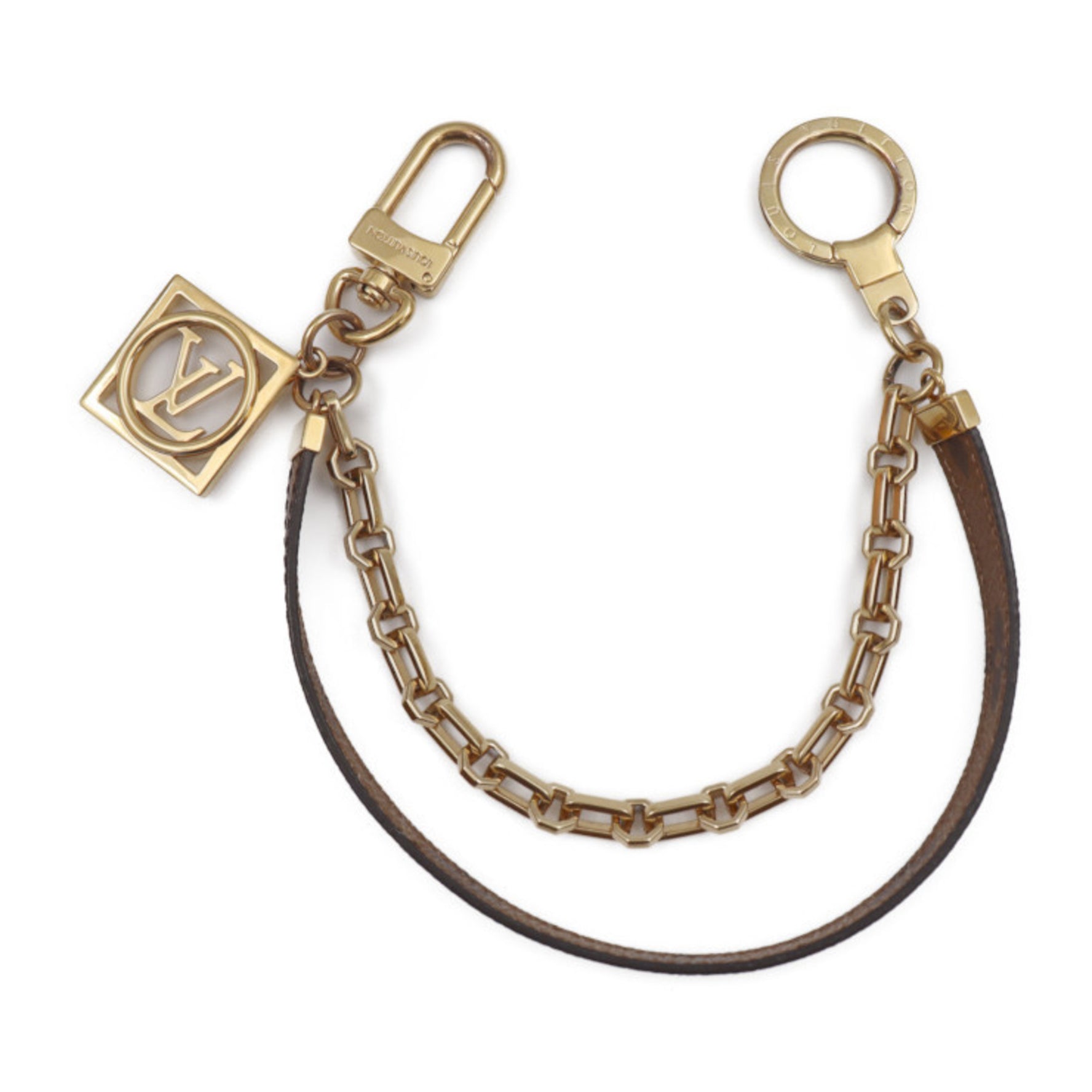 Louis Vuitton Chenne Dauphine Keychain Monogram Reverse Canvas Gold Hardware Key Ring Bag Charm