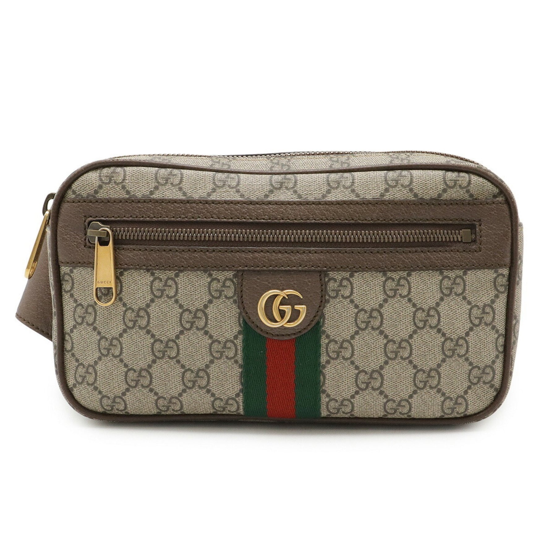 GUCCI Ophidia GG Supreme Belt Bag, Body Waist PVC, Leather, Khaki Beige, Mocha Brown