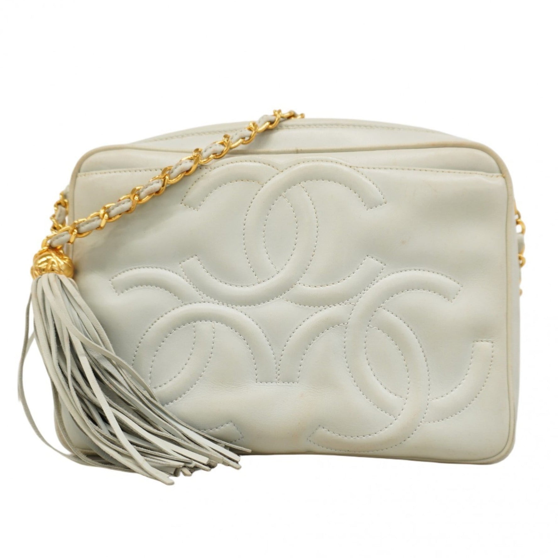 Chanel Shoulder Bag with Triple Coco Chain in Light Blue Lambskin