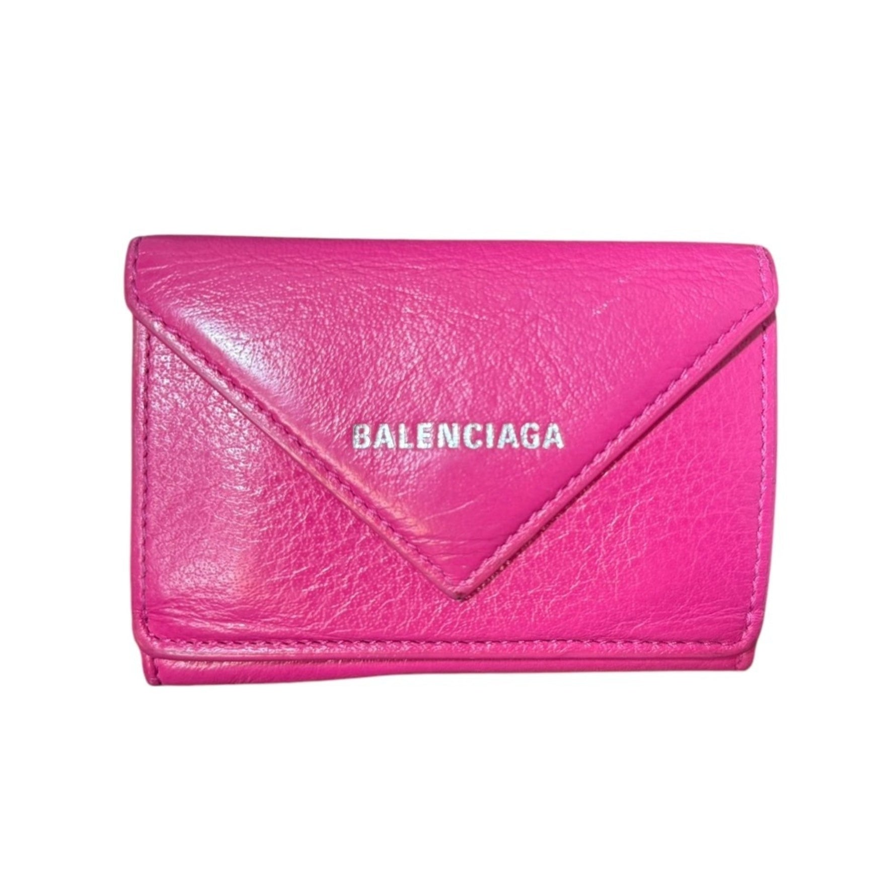 BALENCIAGA Paper Mini Wallet Leather Compact Tri-fold Pink Men Women