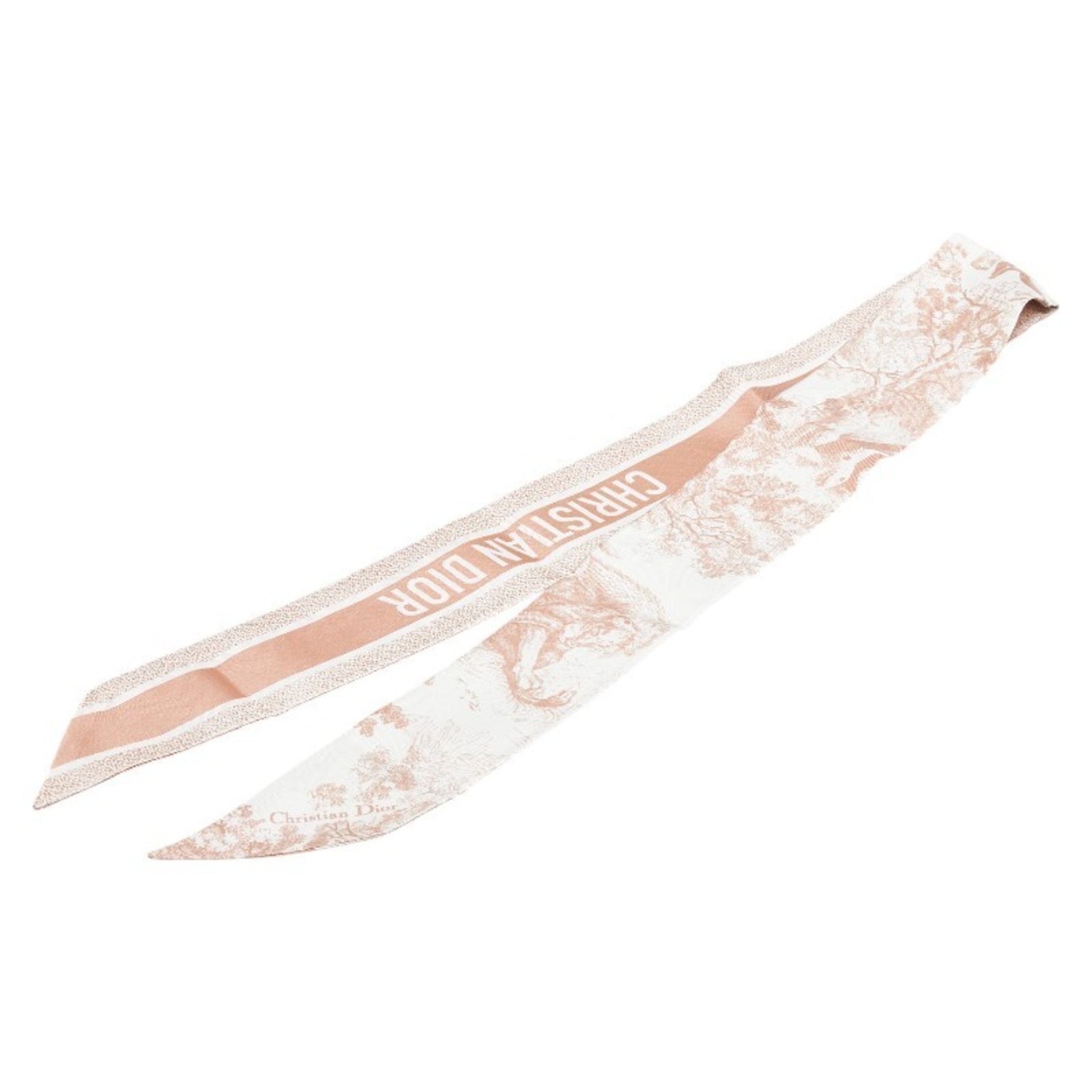 Christian Dior Dior Mitzah Toile de Jouy Sauvage Scarf, White/Pink Beige Silk