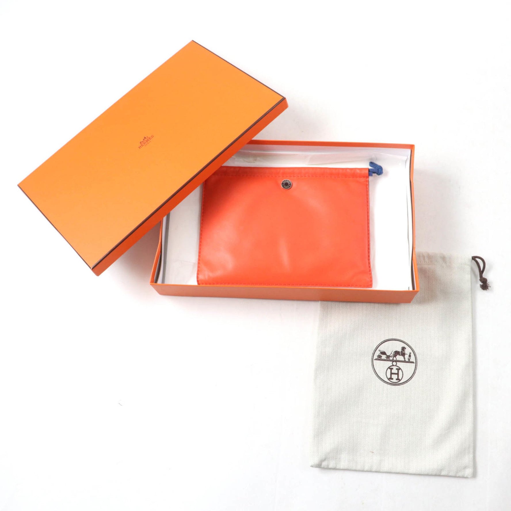 HERMES Pillow Case with Silver Hardware and Serie Buttons, Anjou Milo Swift Cosmetic Pouch, Orange Blue, U Stamp, Box Dust Bag Included, Made in France