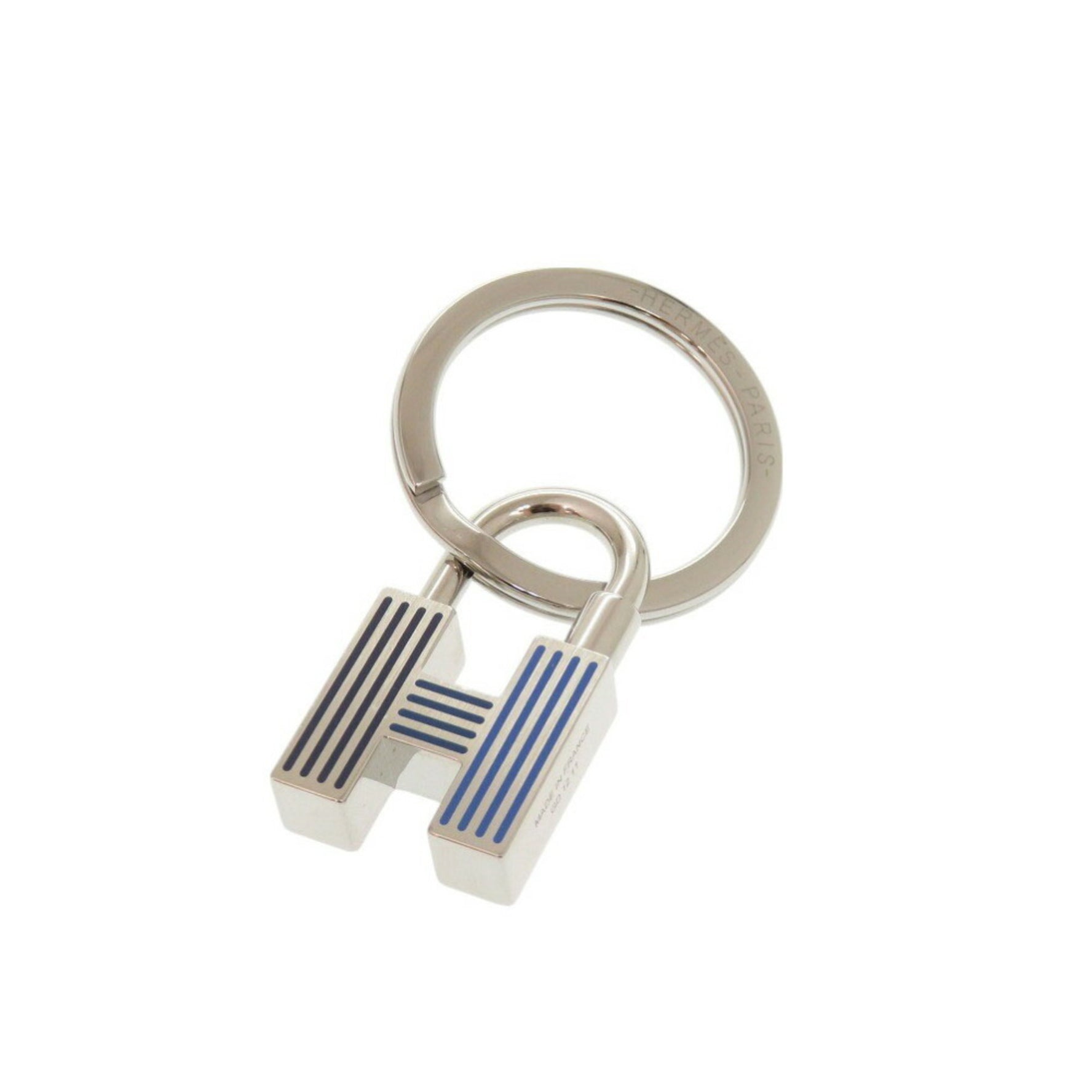 Like new Hermes Quiz Rainbow Kanade Metal Silver Blue Keychain