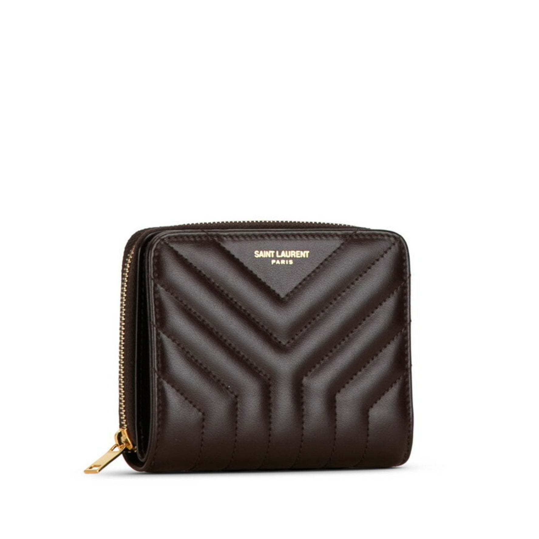 Saint Laurent Quilted Joan Bi-fold Wallet Compact Wine Red Leather Women's SAINT LAURENT