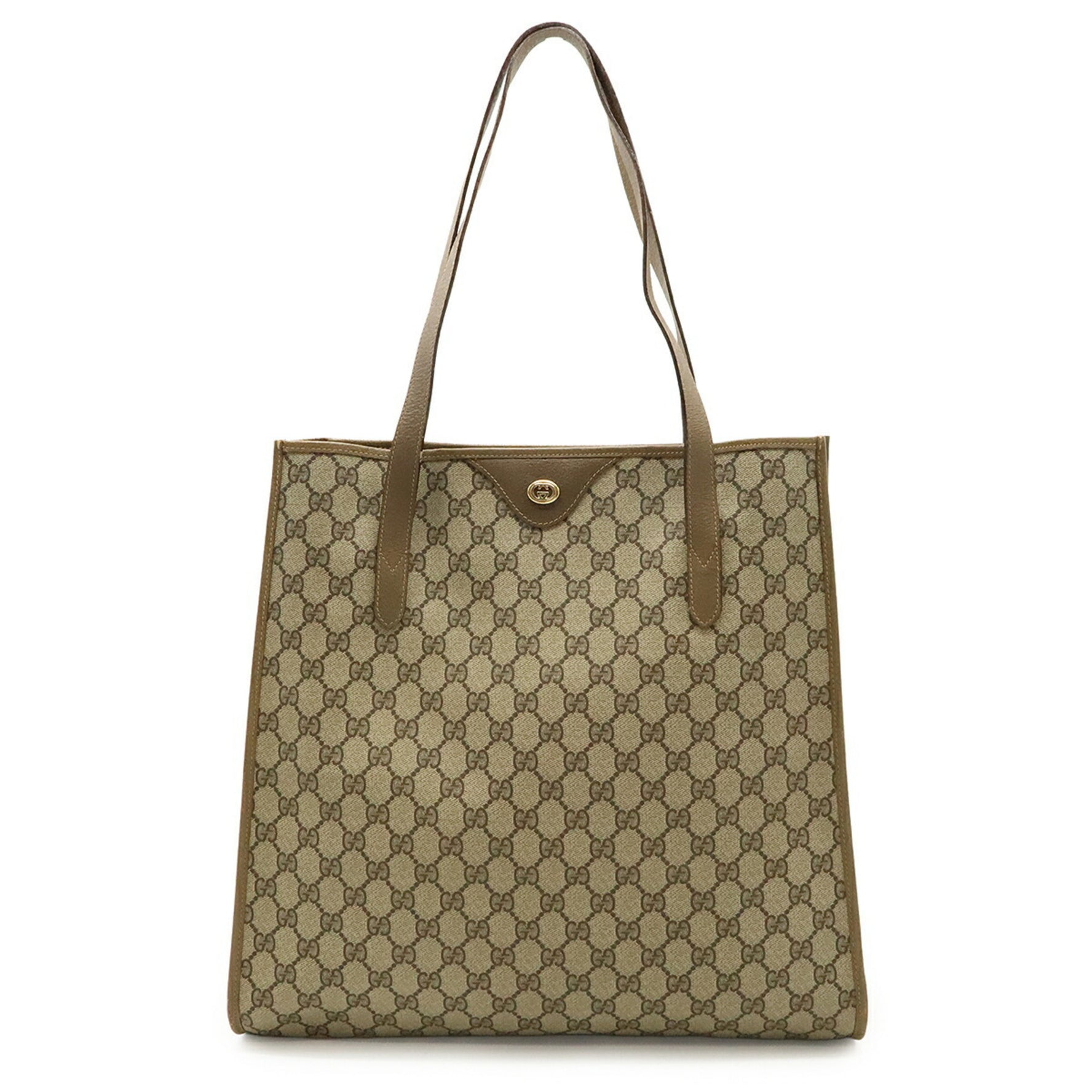 GUCCI Old Gucci GG Plus Tote Bag Shoulder PVC Leather Beige Mocha Brown 56.02.998