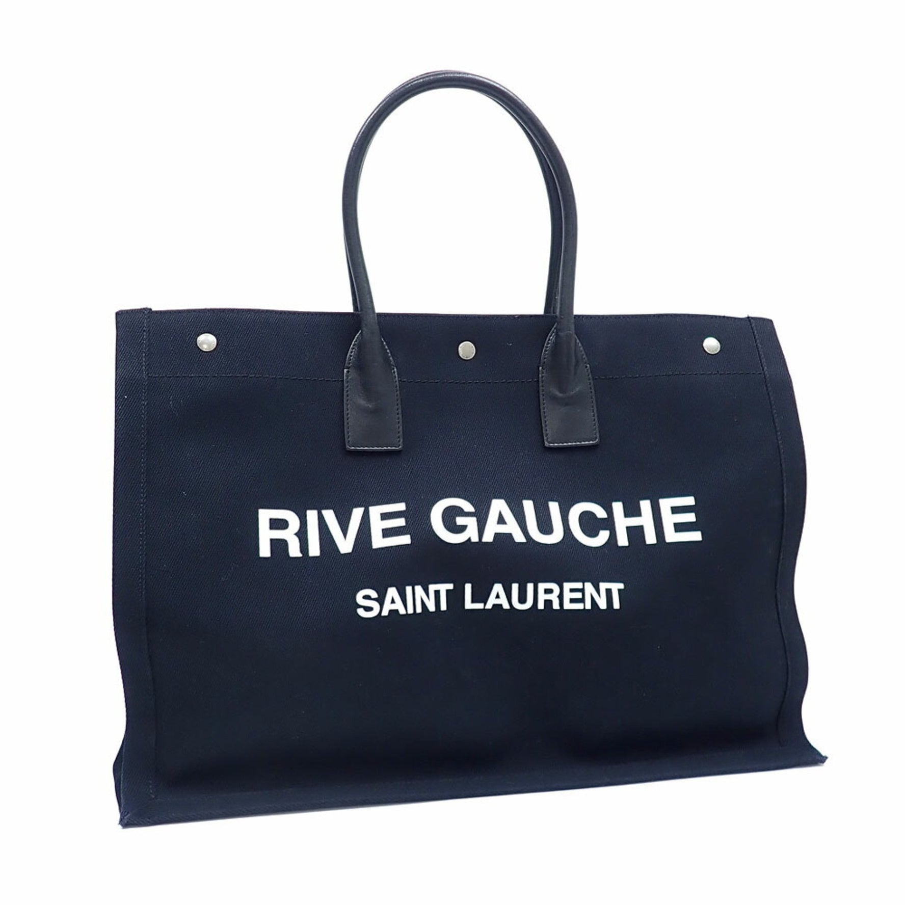 Saint Laurent Paris Tote Bag Rive Gauche Women's Black Canvas Leather Hand