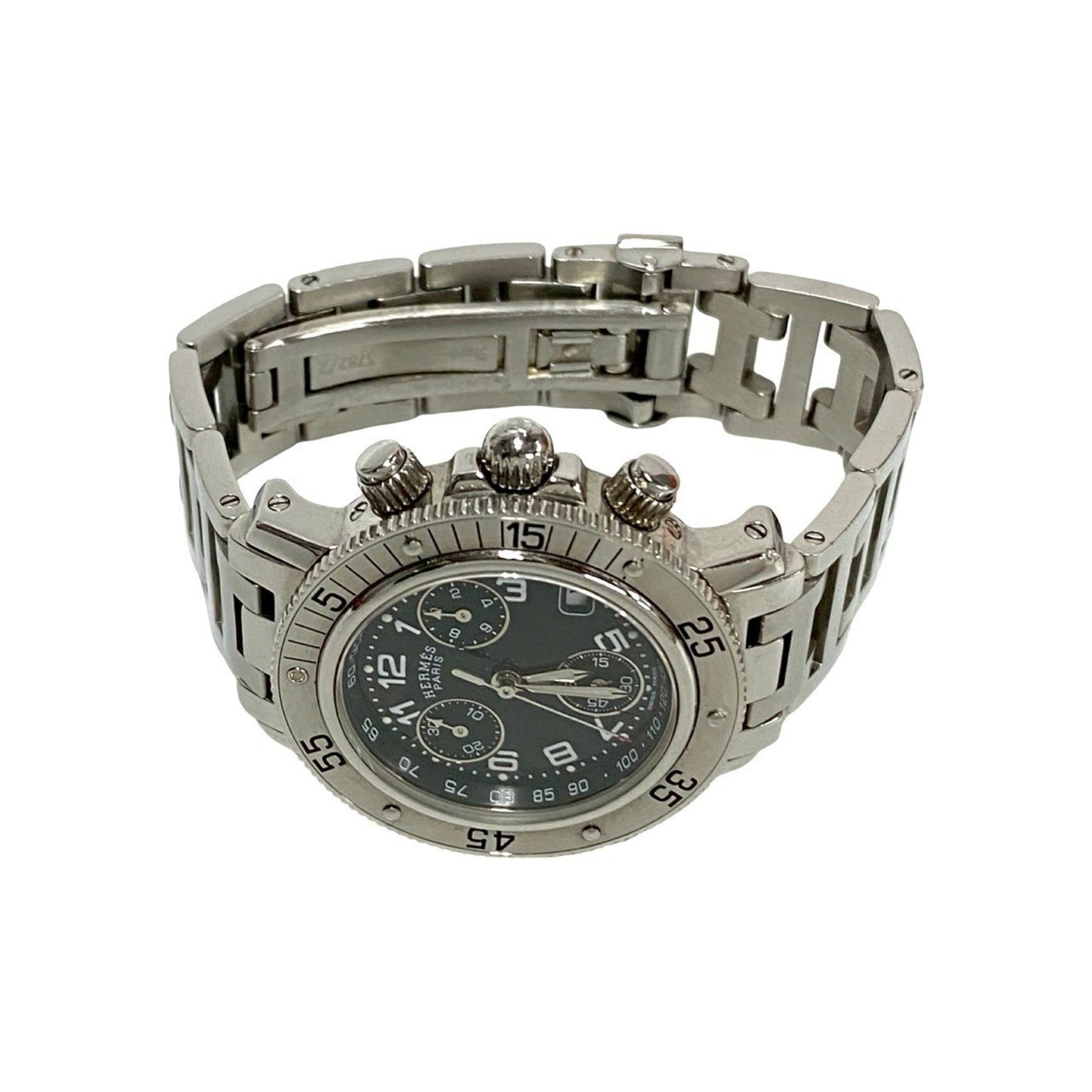 HERMES Clipper Date Quartz Stainless Steel Wristwatch for Men and Women, Silver,