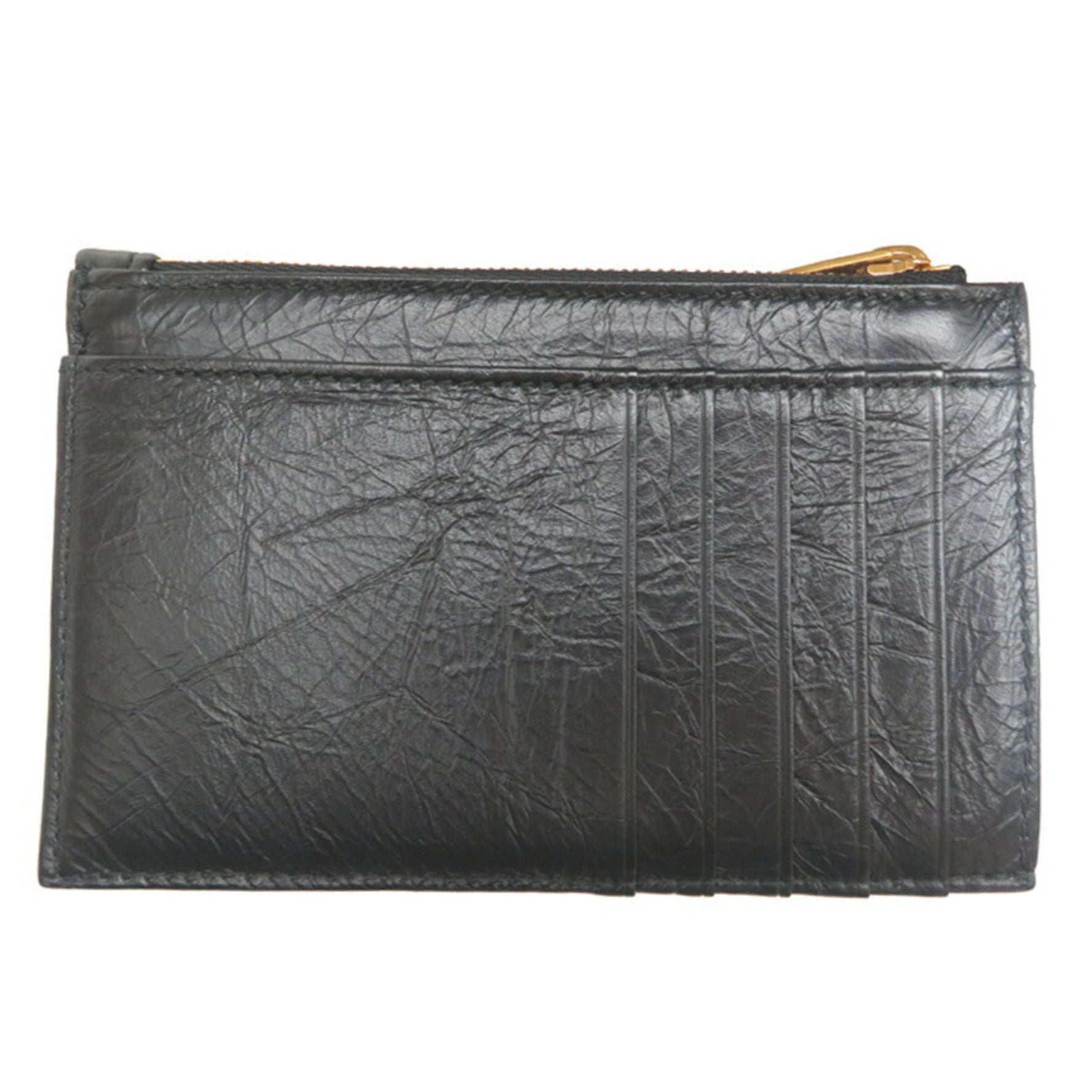 Balenciaga Crash Long Coin & Card Holder Women's and Men's Case Calfskin Black