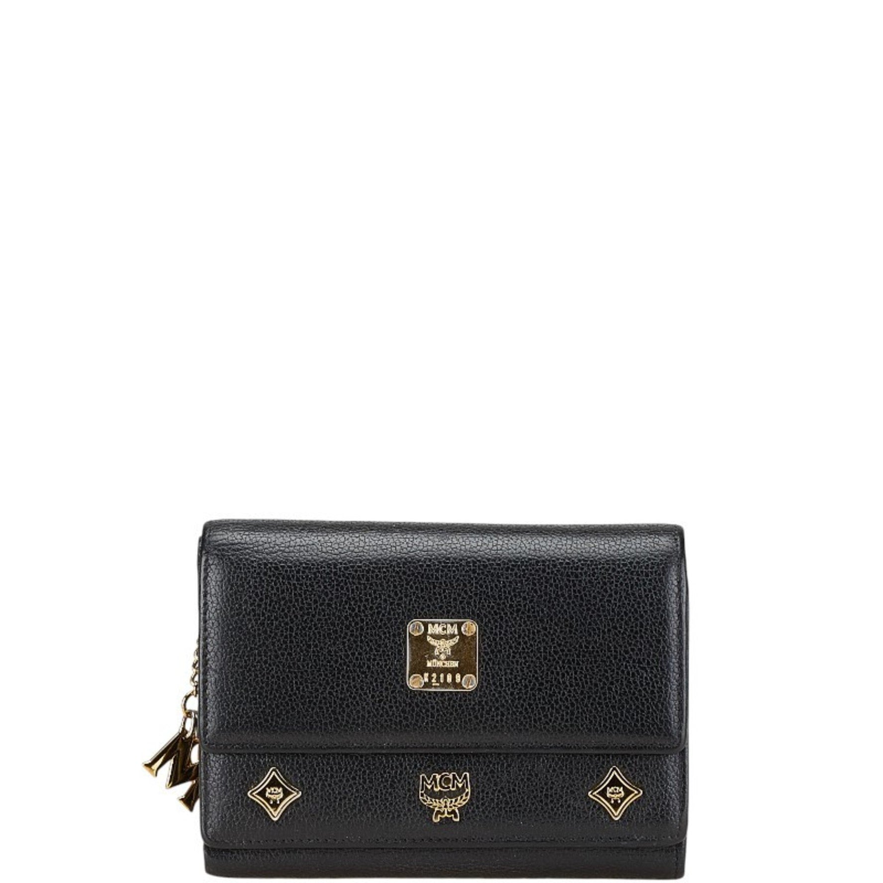 MCM Logo Metal Tri-fold Wallet Leather