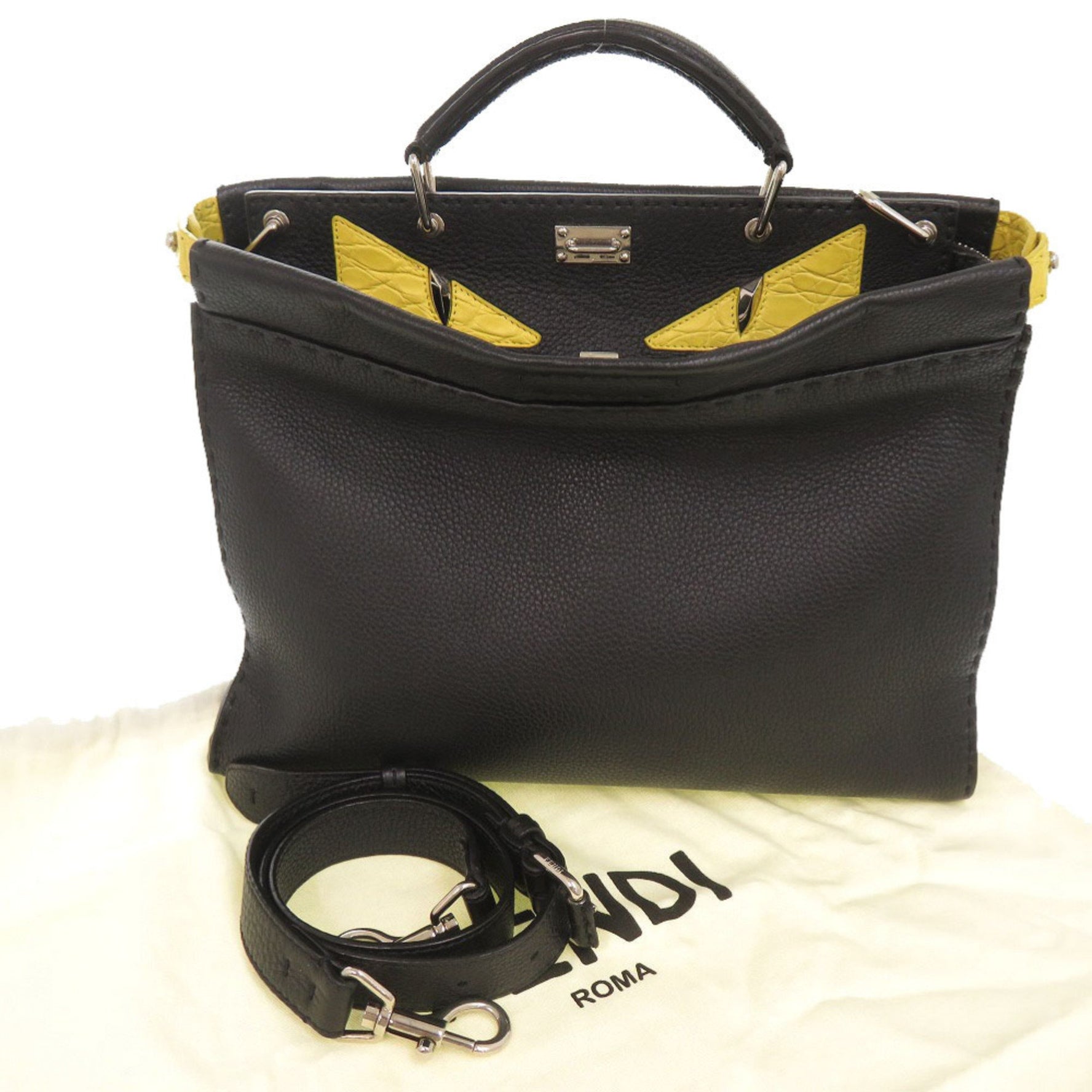 Fendi Selleria Peekaboo Monster Bugseye Leather Black Handbag/Shoulder Bag
