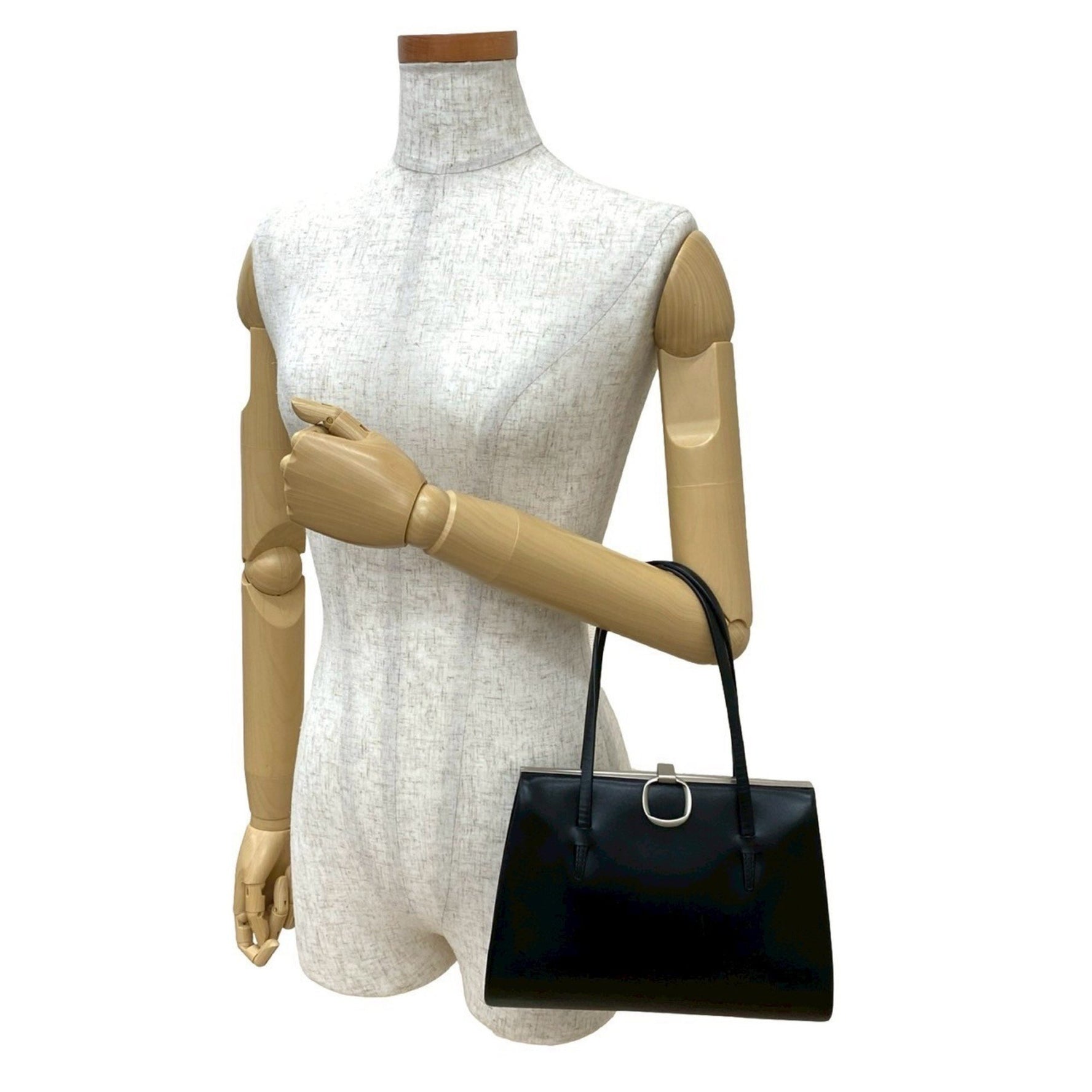 LOEWE Calf Leather Clasp Mini Handbag/Tote Bag, Black/Silver