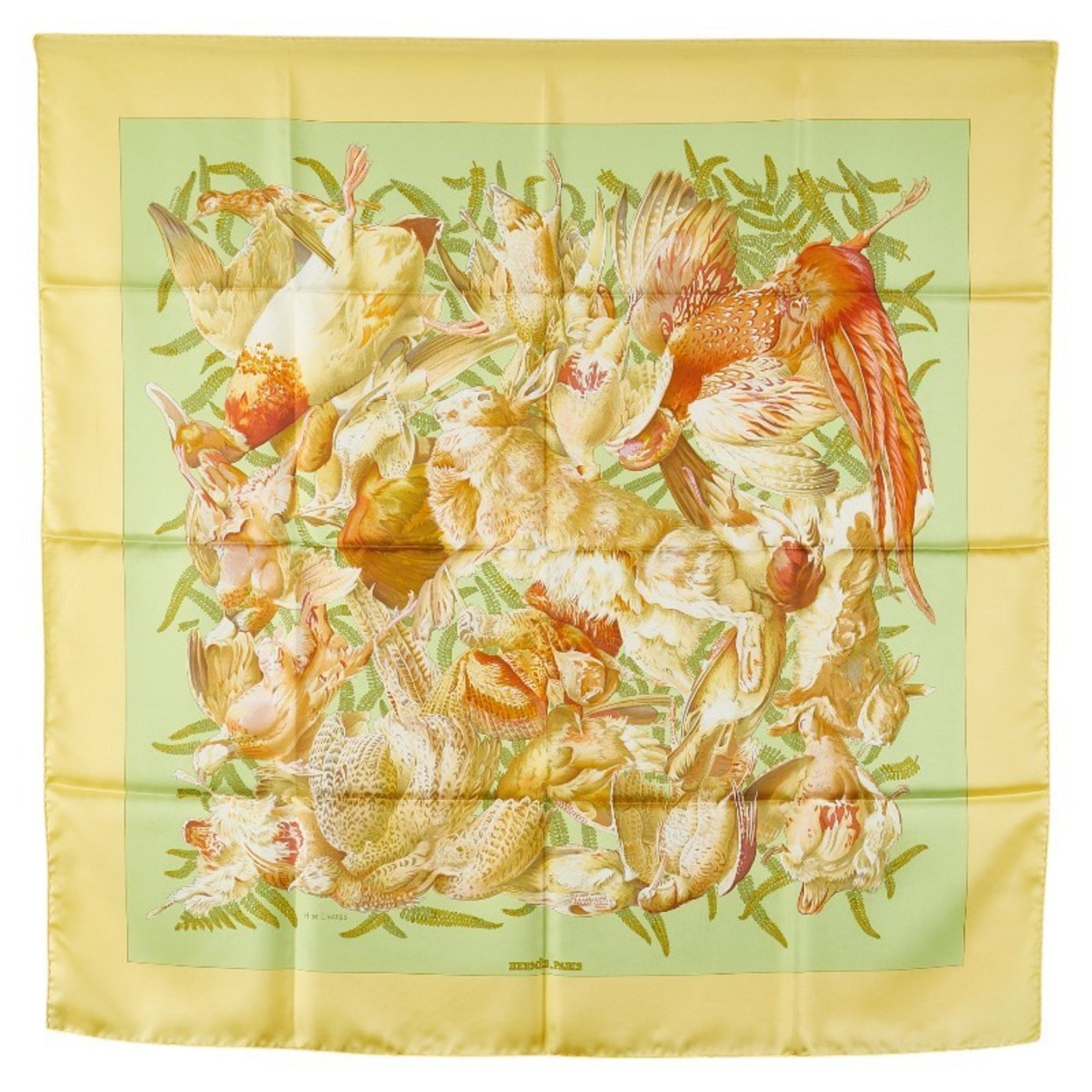 Hermes Carre 90 H de LINARES Linares Scarf Muffler Yellow Multicolor Silk Women's HERMES