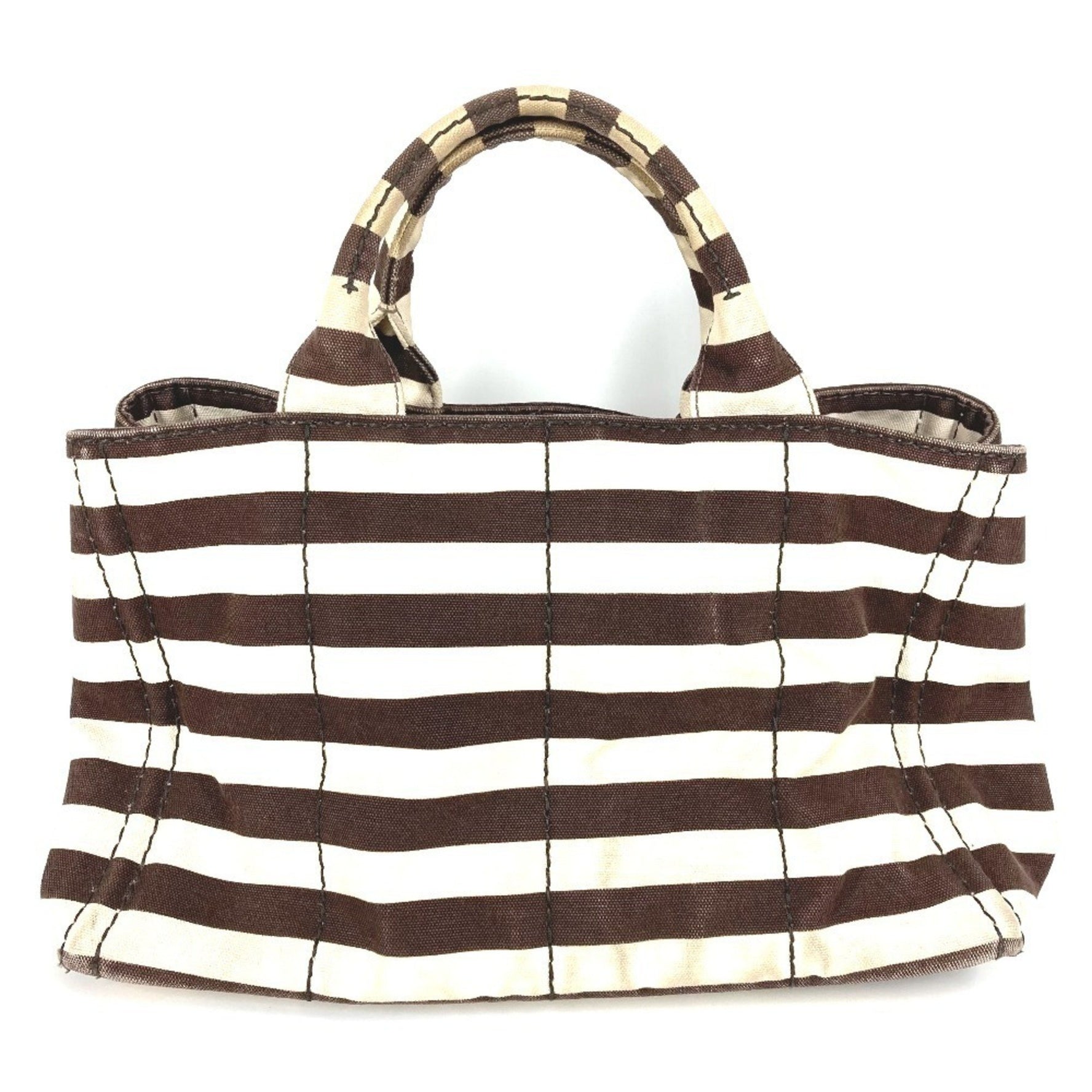 PRADA Canapa Logo Border Tote Bag, Canvas Handbag, Brown