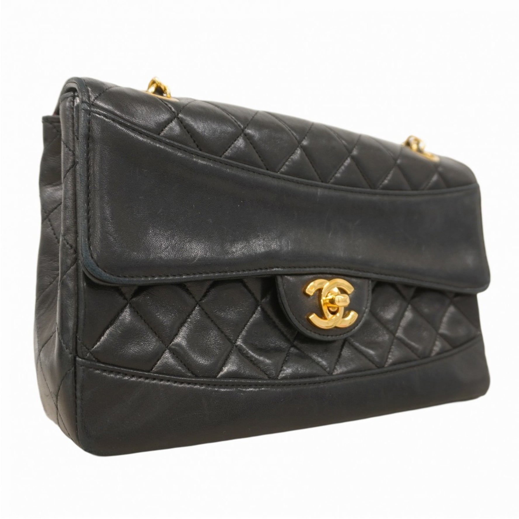 Chanel Matelasse Shoulder Bag with Double Chain, Black, Women's