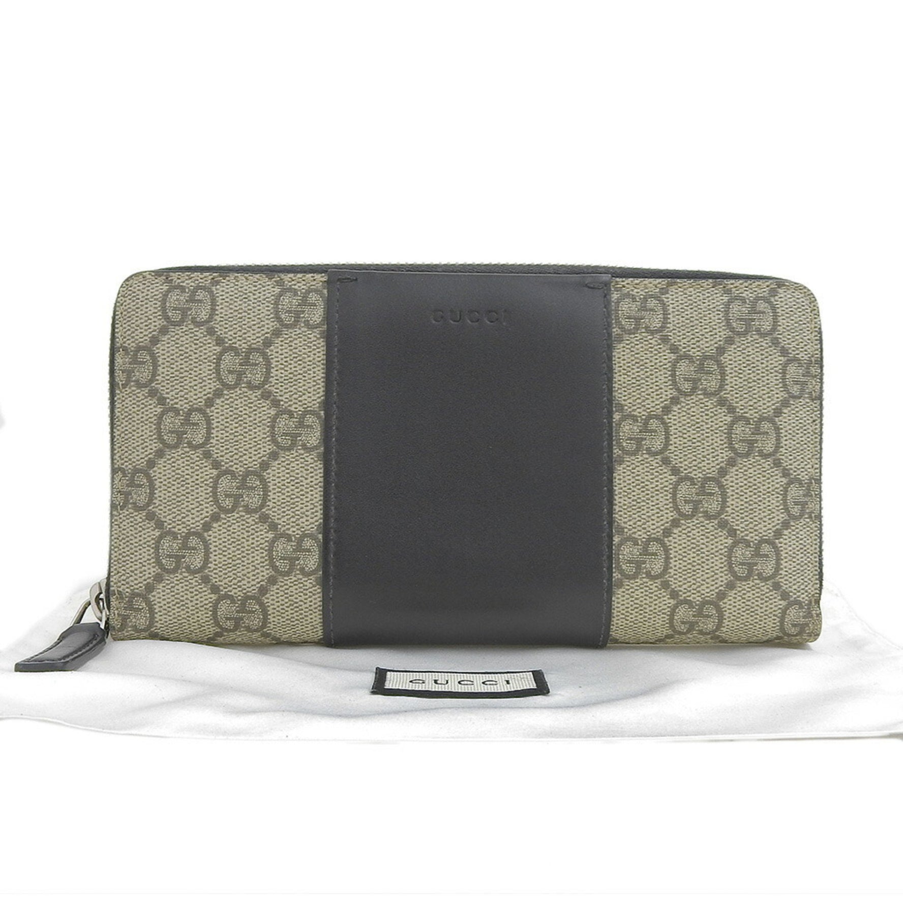 Like new Gucci GG Supreme round long wallet 2067 beige black