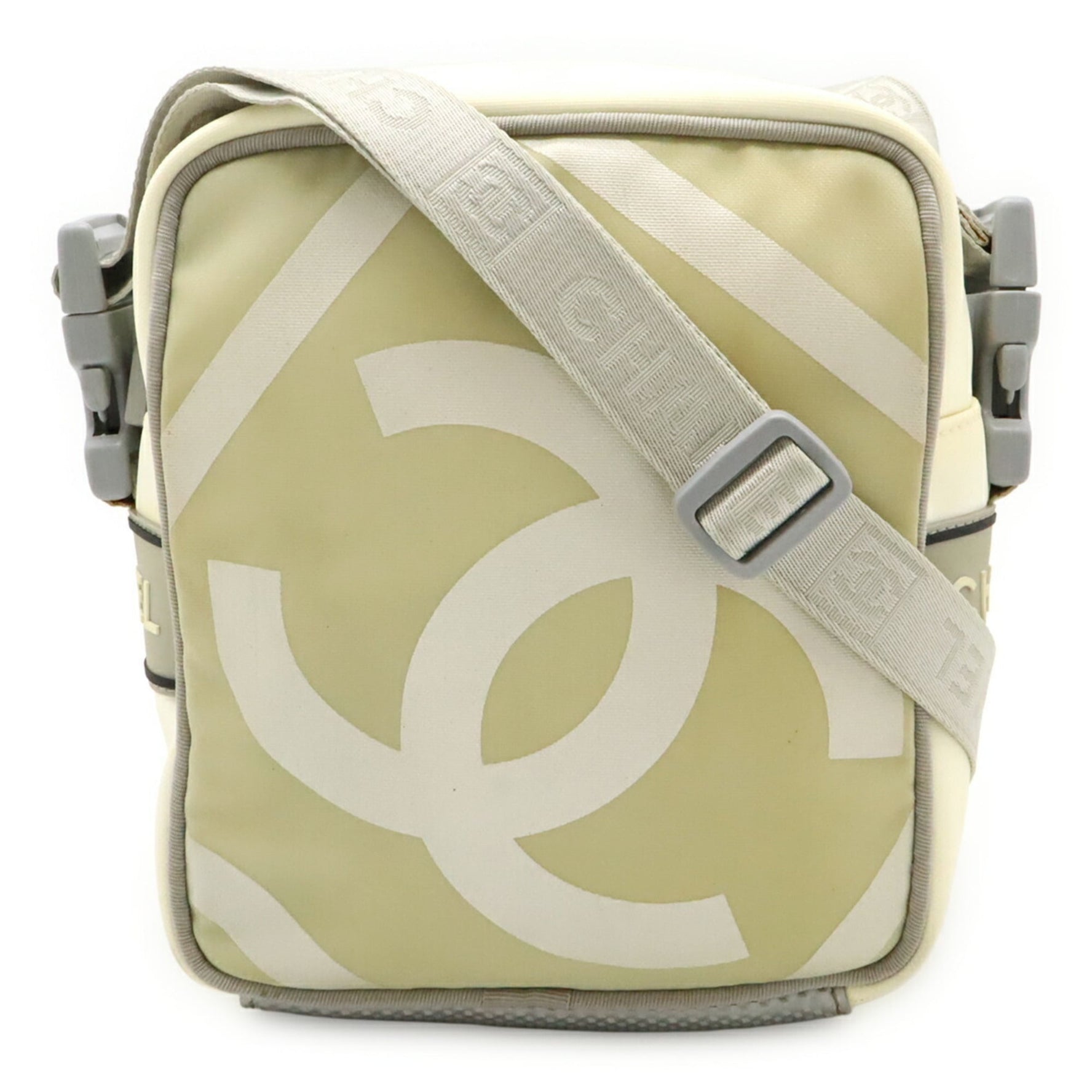 CHANEL Sport Line Coco Mark Shoulder Bag Pochette Nylon Canvas Ivory Gray