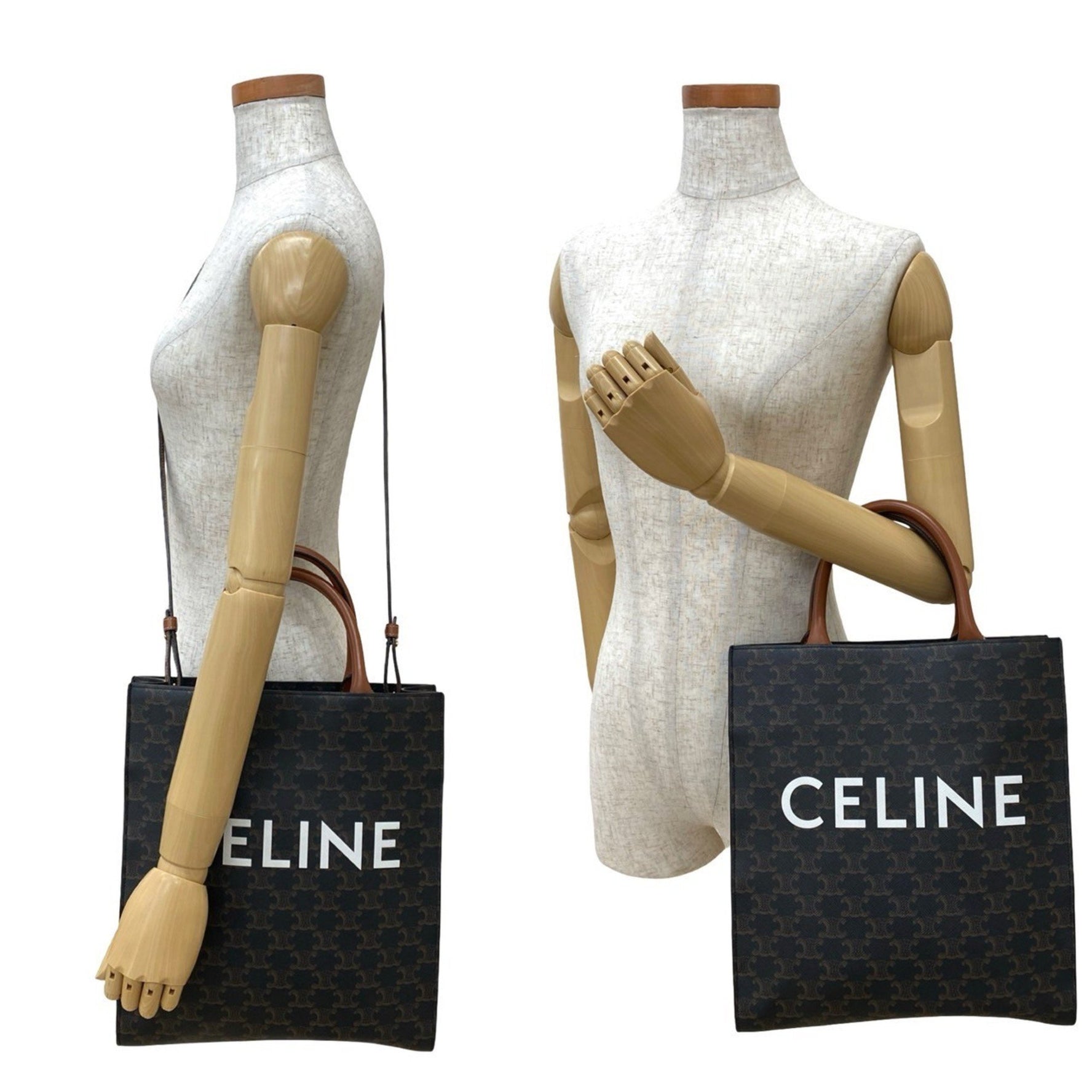 CELINE Triomphe Vertical Cabas Small Leather Handbag/Shoulder Bag, Black